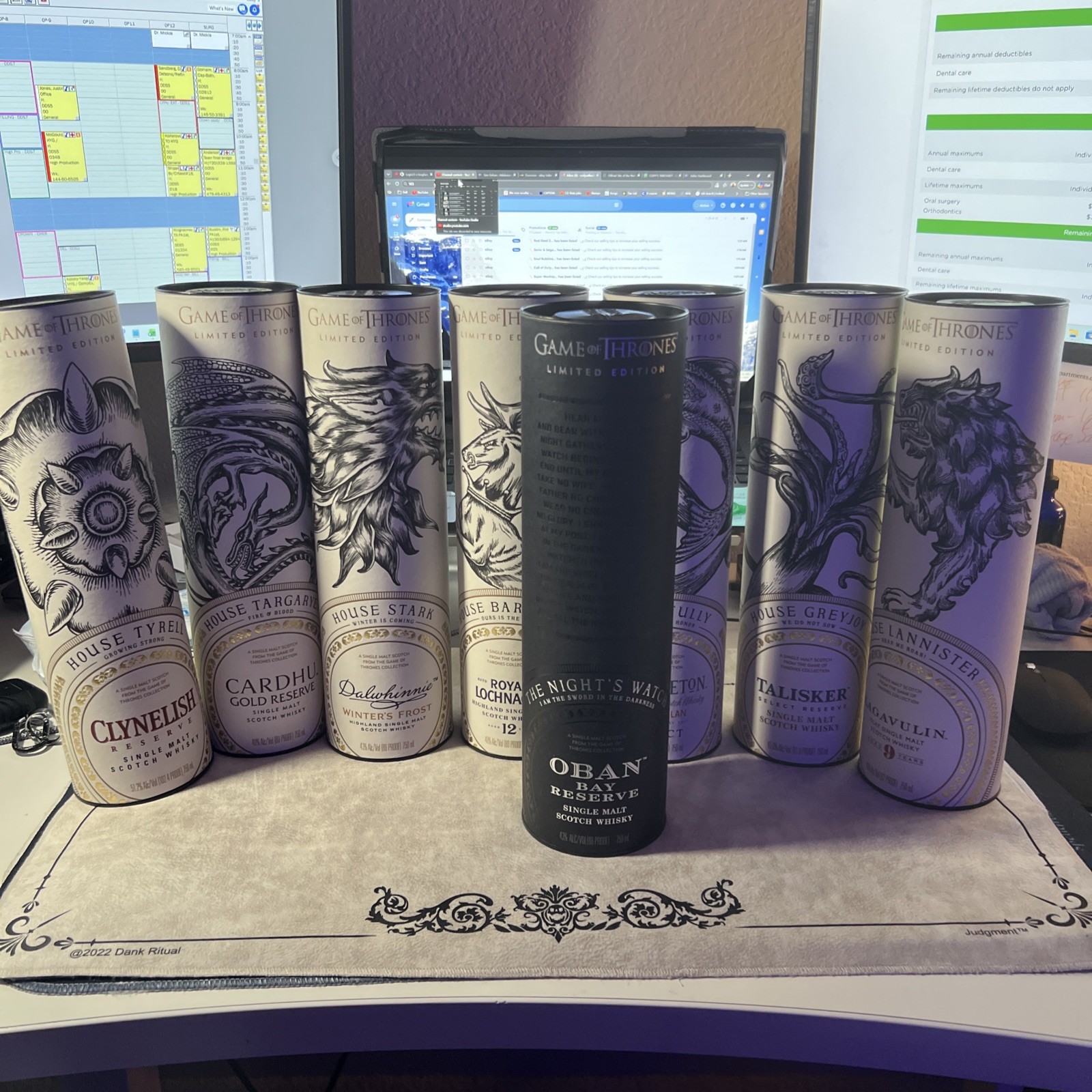 Game Of Thrones Limited Edition Scotch Empty Bottles & Containers 8 pc set
