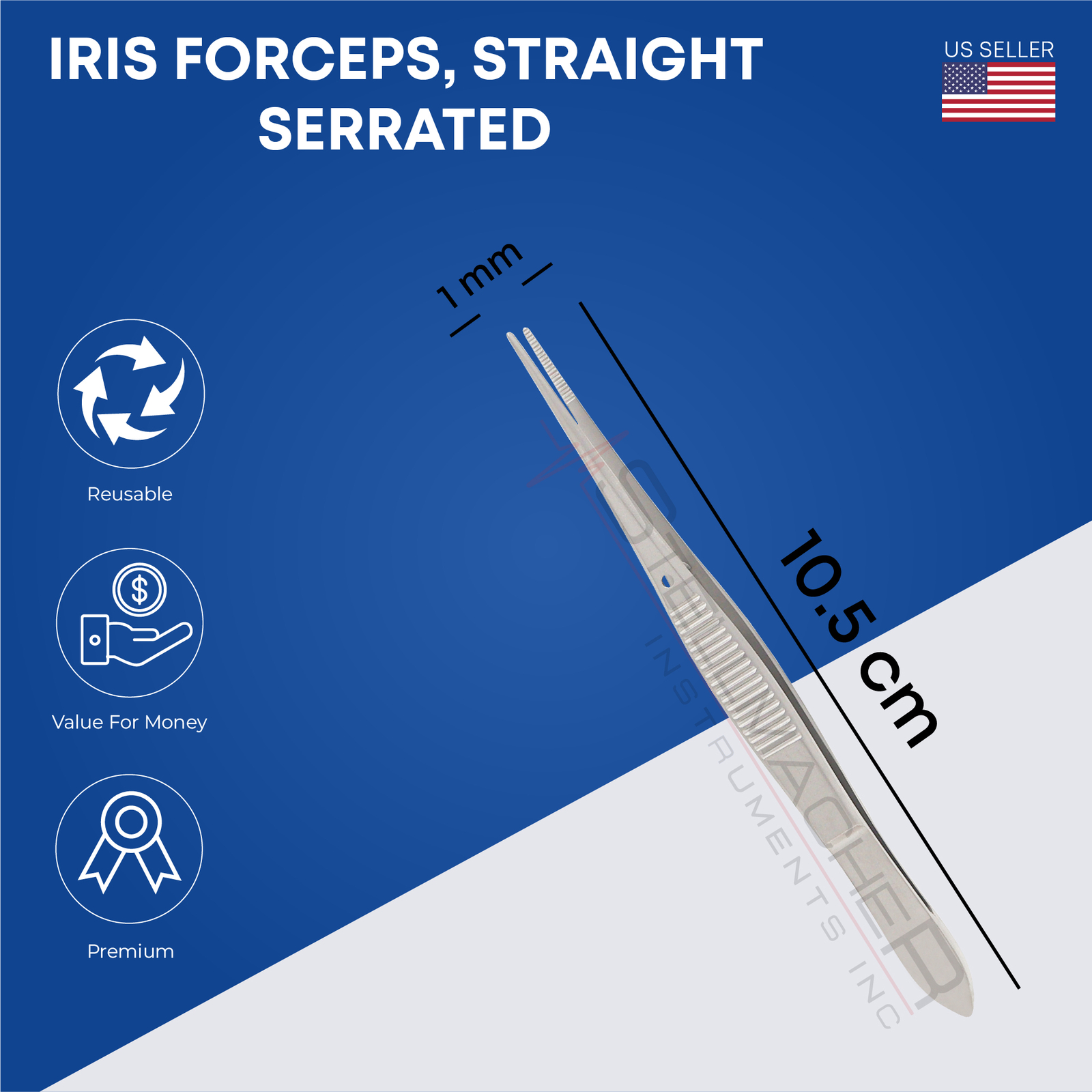 Iris Forceps Straight 1mm Serrated 10.5cm Ophthalmic Surgical Instrument