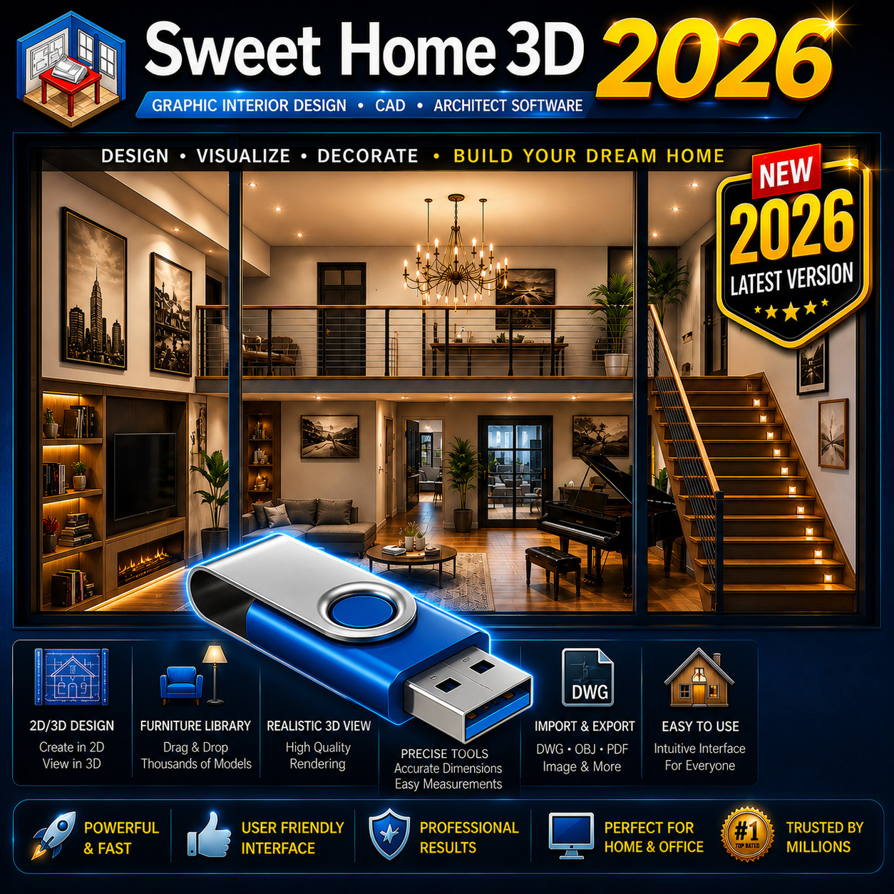 Sweet Home 3D 2026 Graphic Interior Design CAD Architect Software Windows  & Mac