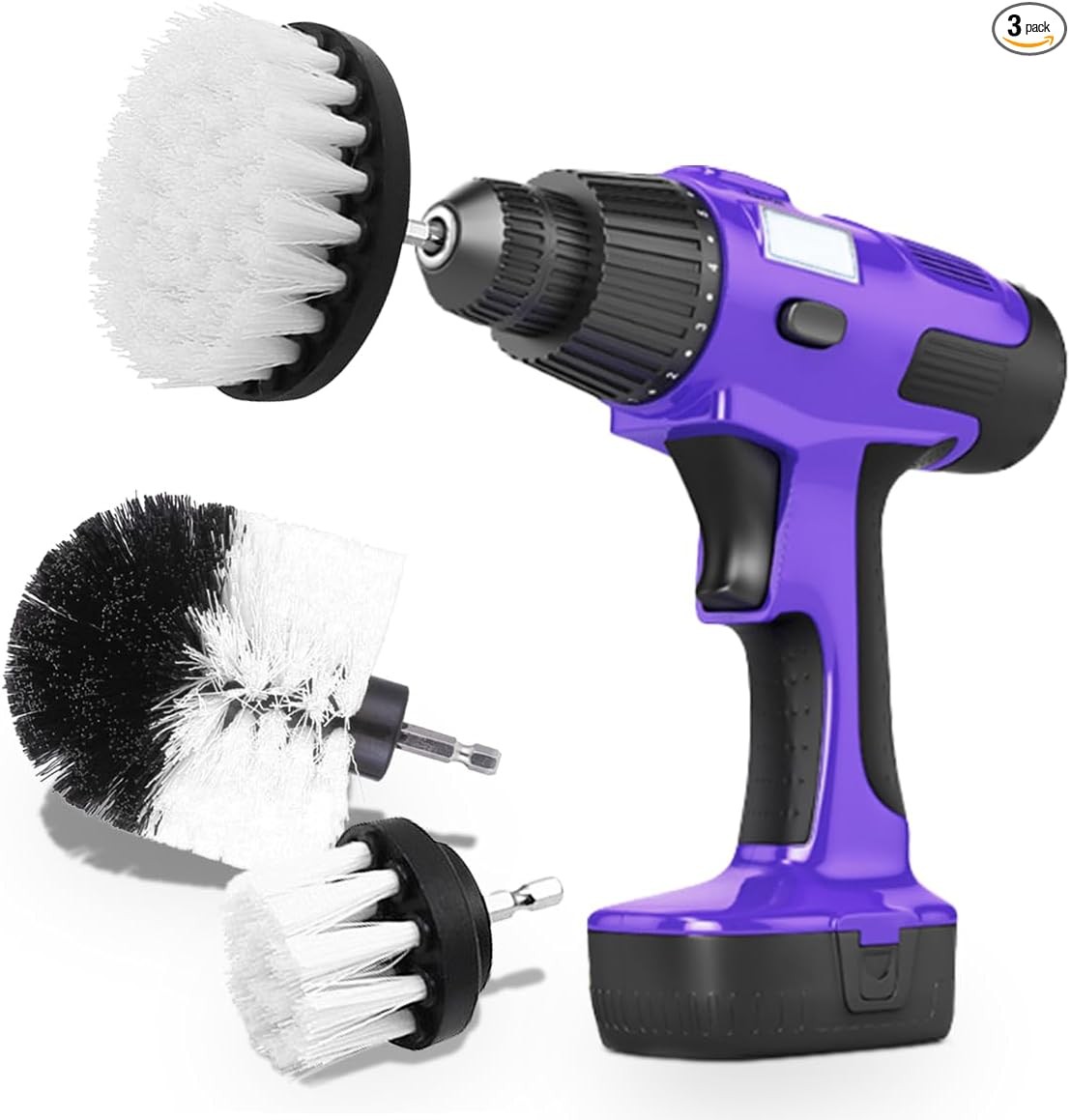 3PCS Detailing Drill Brush Set, Interior Power Scrubber Brush, WheelWhite
