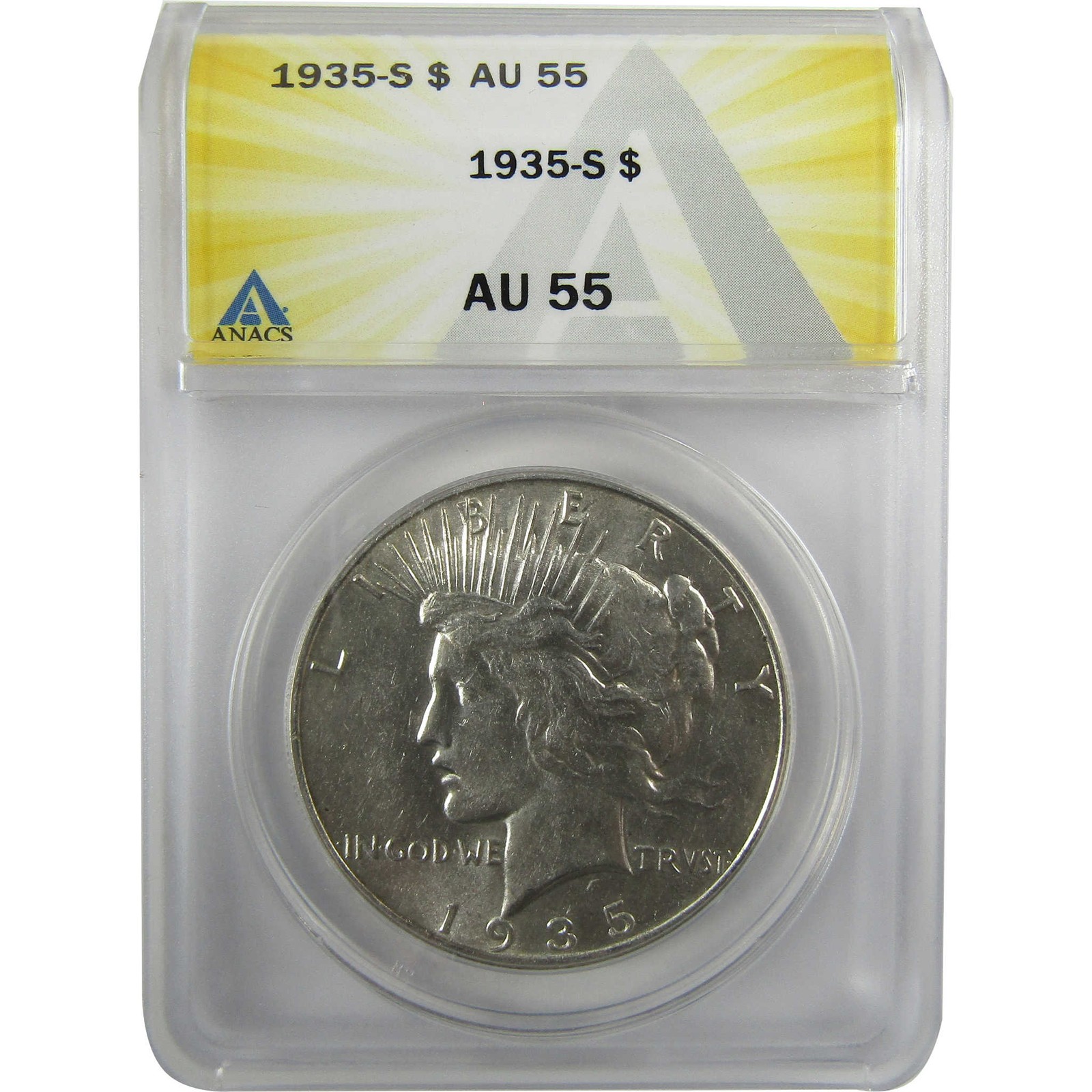 1935 S Peace Silver Dollar AU 55 ANACS $1 Coin Collectible SKU:I28082