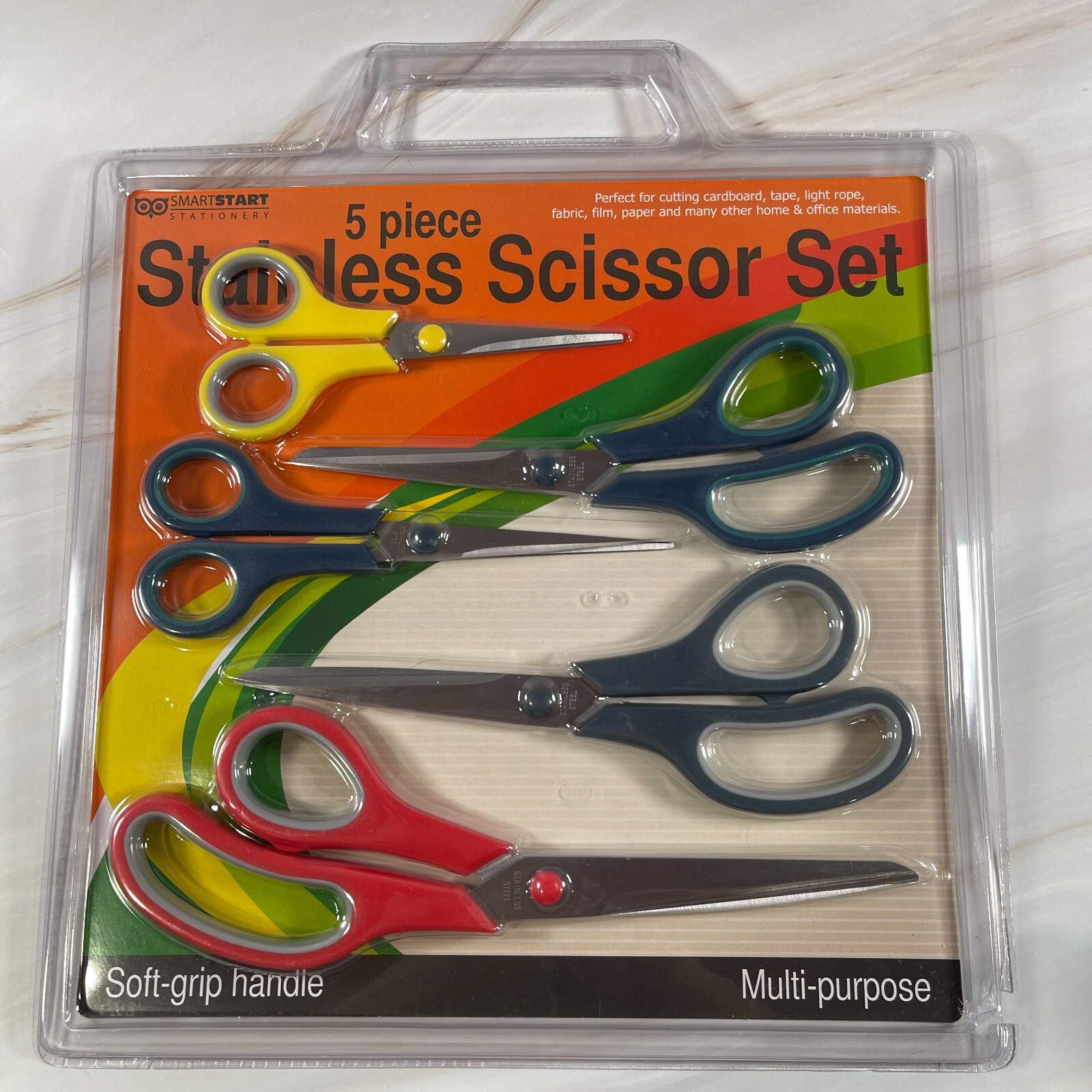 5 Piece Stainless Scissors Set Soft-grip Handle for School Office Multipurpose