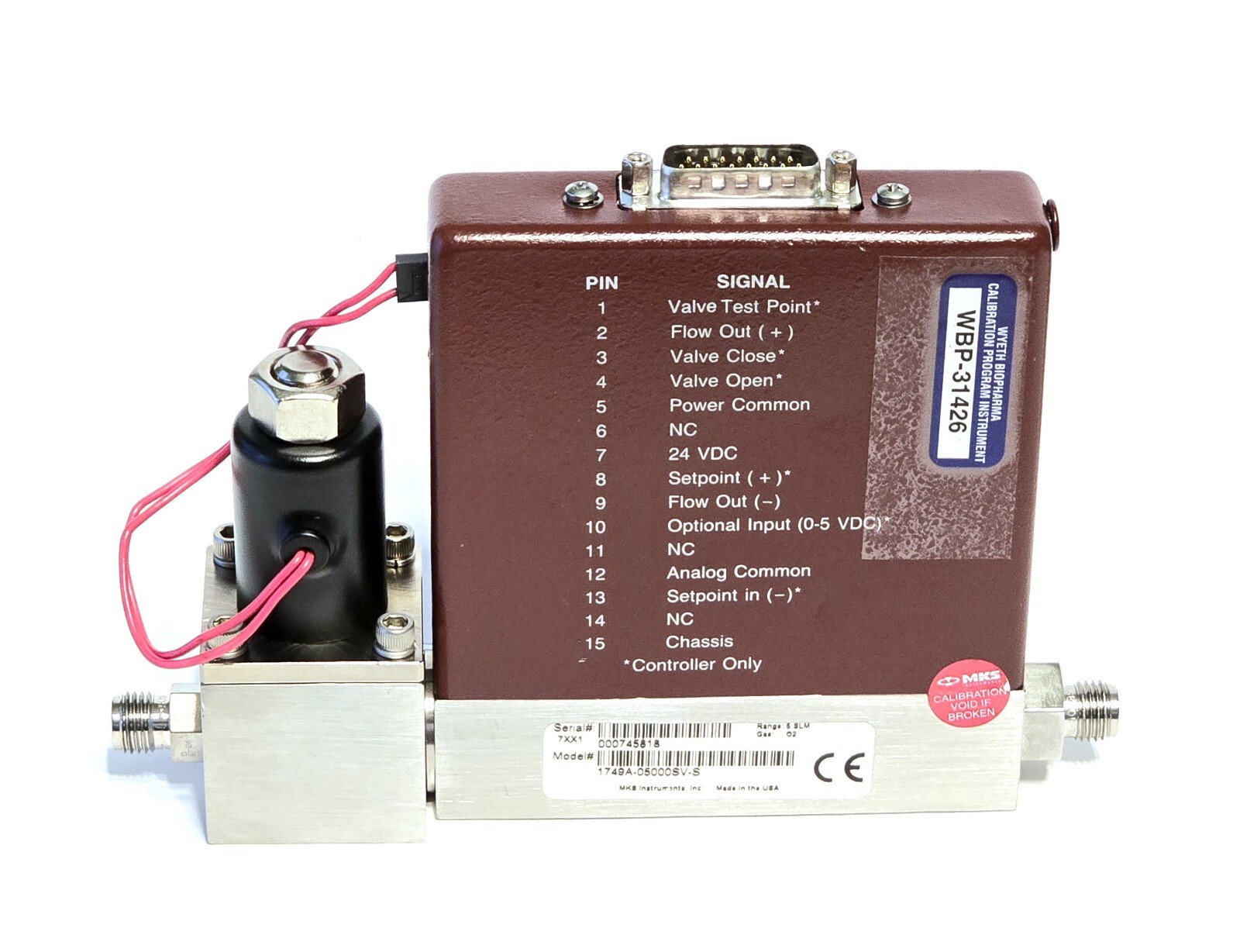 MKS INSTRUMENTS 1749A-05000SV-S, Mass Flow Controller, Range 5 SLM, Gas 02