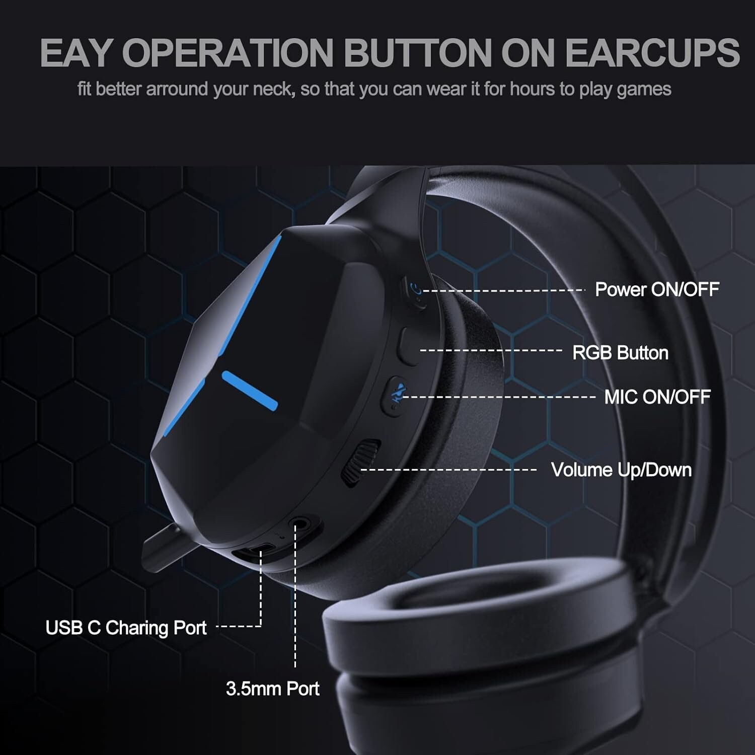 Over-Ear Wireless Gaming Headset, RGB Mic, Bluetooth 5.0, PS5 PC Xbox