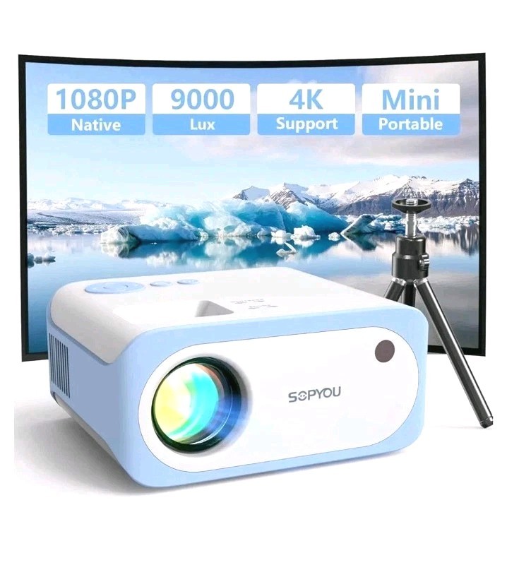 Mini Projector, SOPYOU Native 1080P Full HD 9000L 4K Movie Outdoor Projector