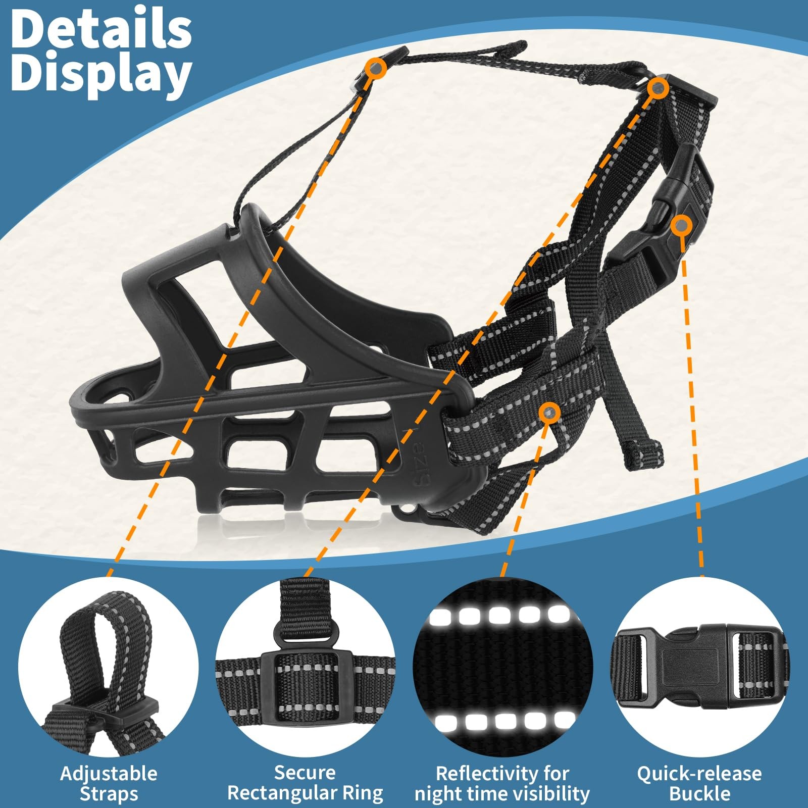 BARKLESS Dog Basket Muzzle for Medium & Large Dogs, Humane Cage S, Black