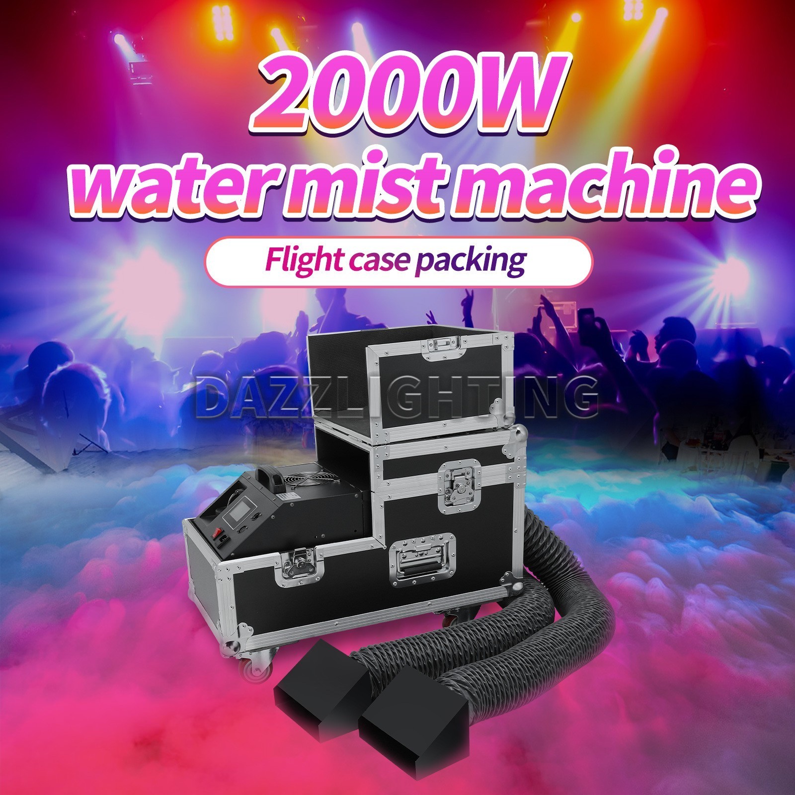 PAIDUN 2000W Double Hose Waterbase Mist Machine Low Lying Fogger Wireless Remote