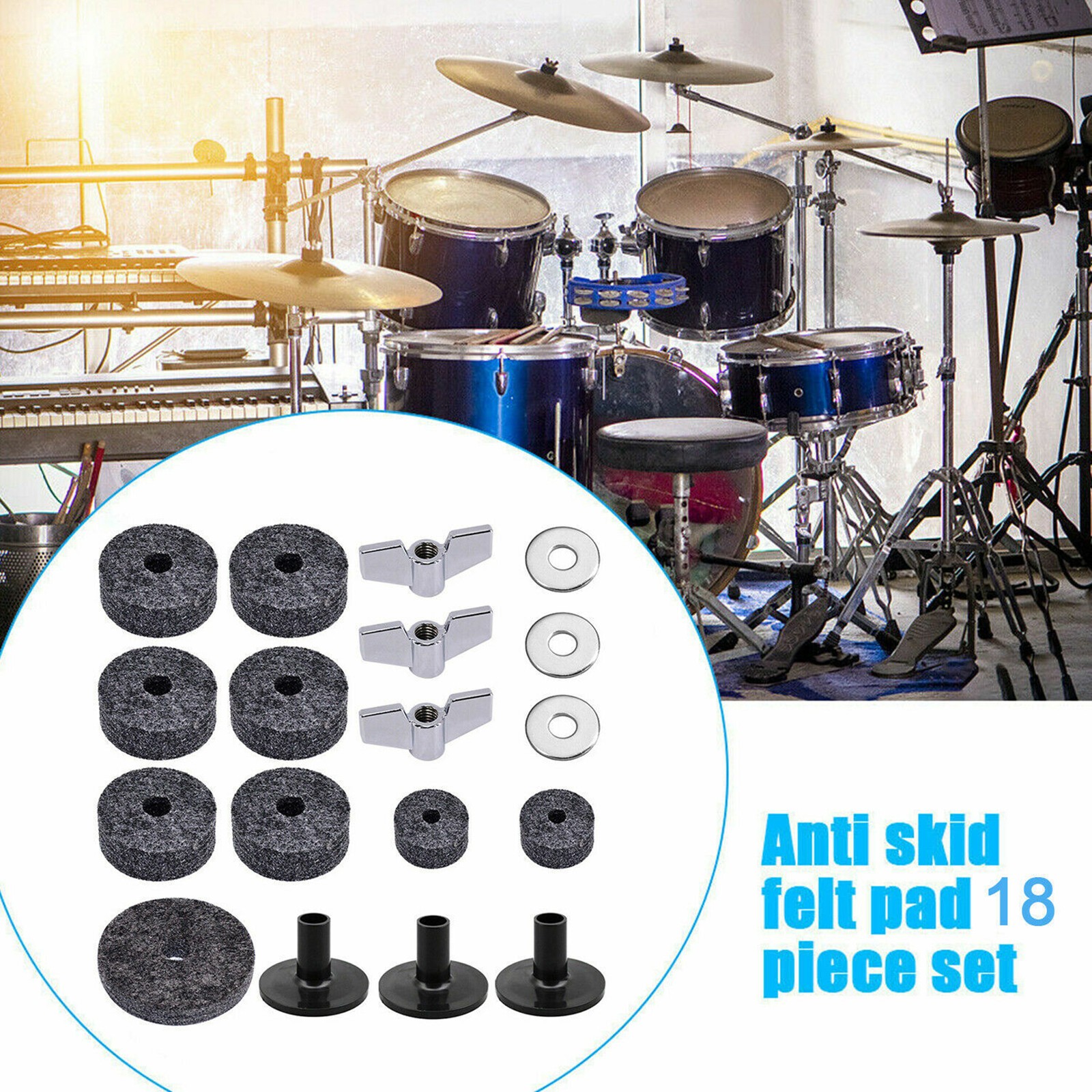 18Pcs Cymbal Part Replacement Stand Hi Hat Felt Wing Nut for Drum Set
