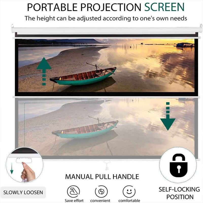 80 inch 16:9 Manual Pull Down Projector Projection Screen Home Theater Movie