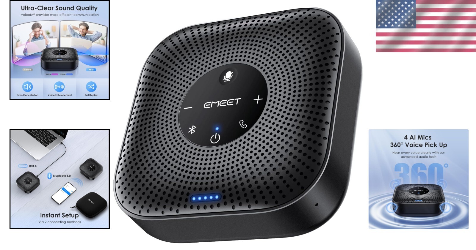 Expandable Conference Speakerphone with Daisy Chain Feature for 16 Attendees