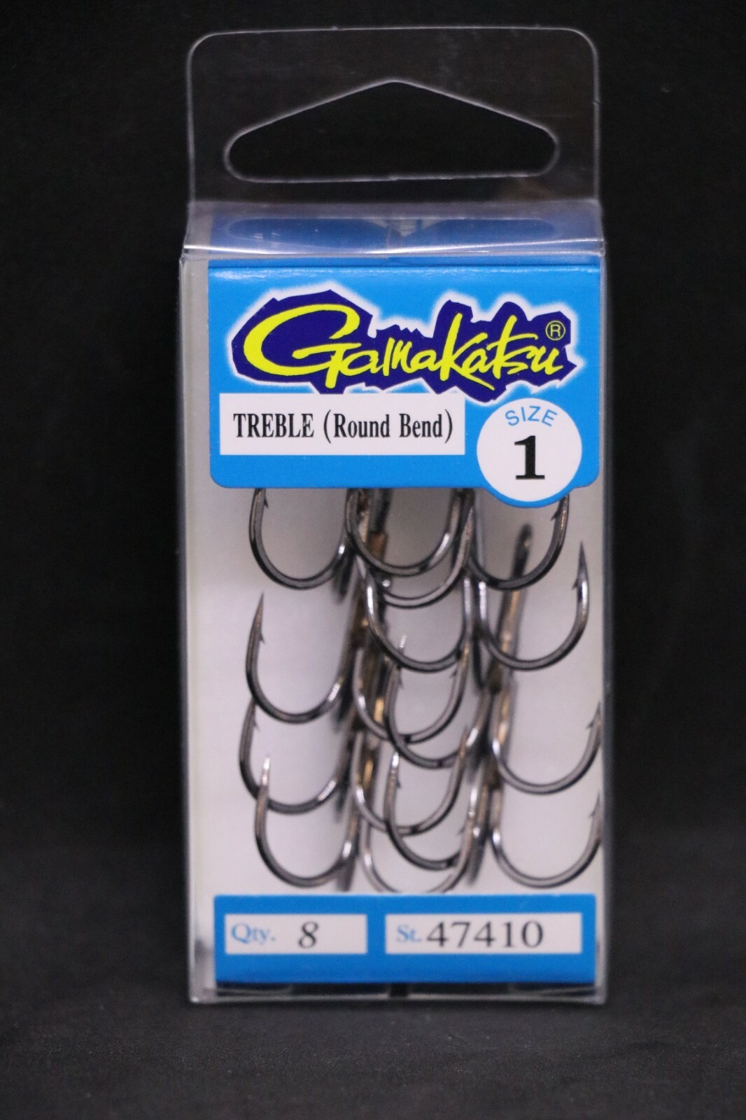Gamakatsu 47410 Round Bend NS Black Treble Hooks - Size 1 - Pack of 8