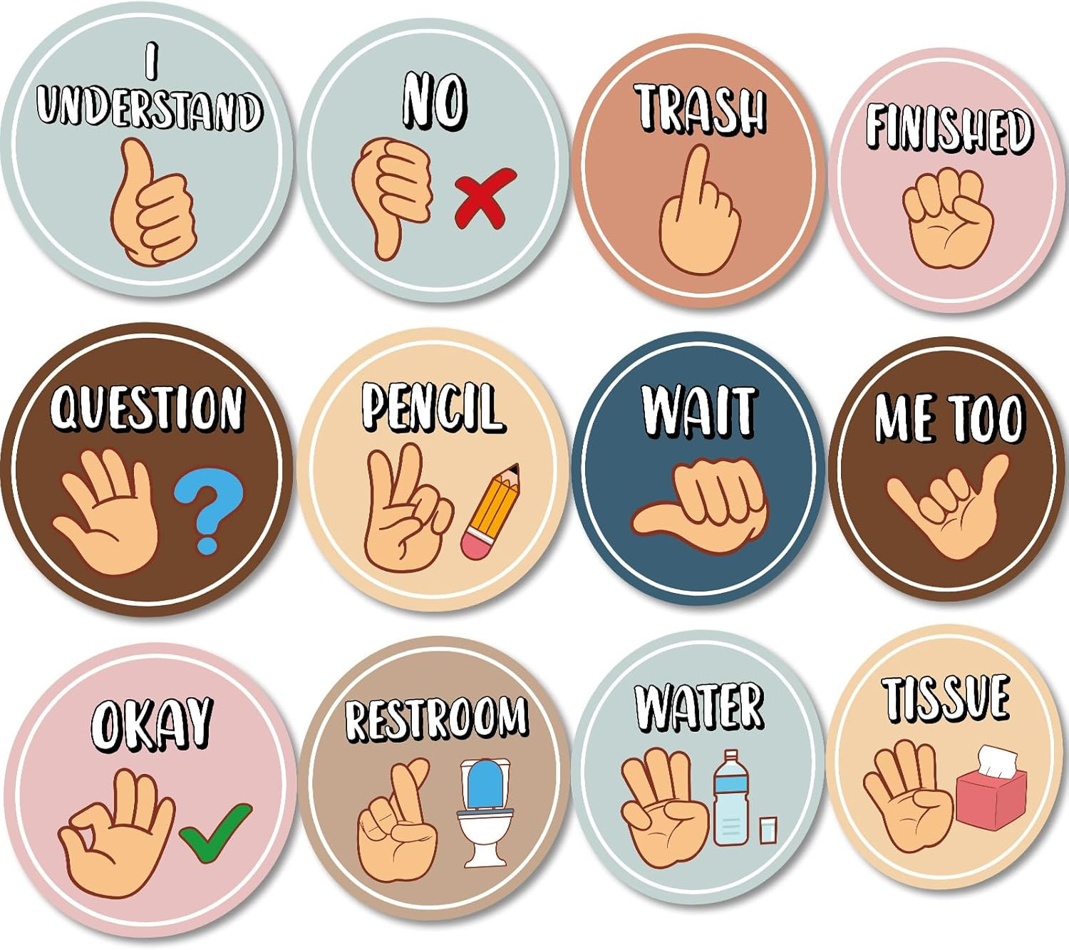 12 PCS Boho Seat Signals Posters Classroom Hand Signals Decors for Teachers Stud