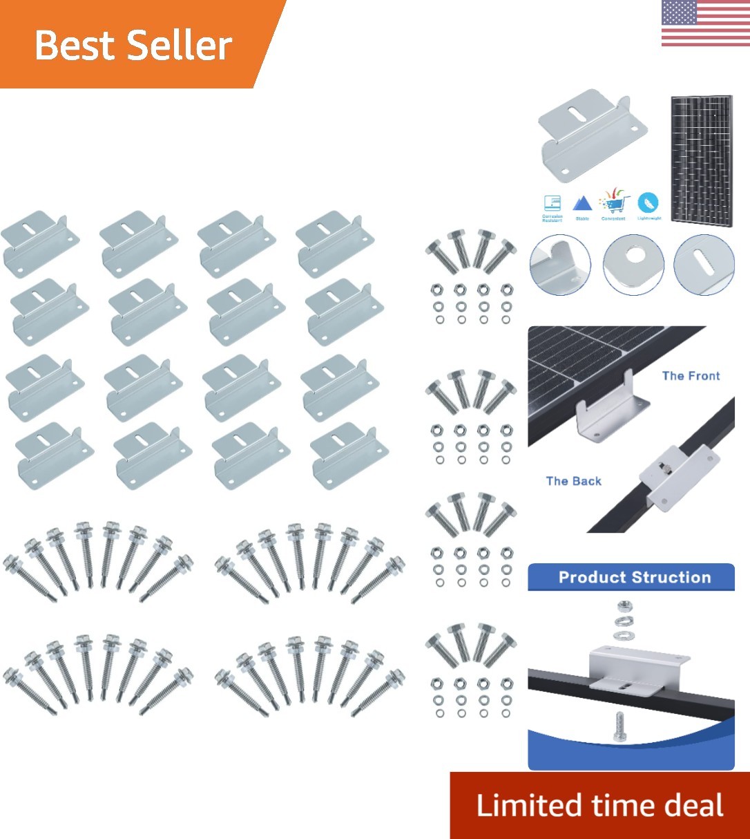 Z Brackets Solar Panel Mount - 4 Sets for RVs, Boats & Trailers Installation