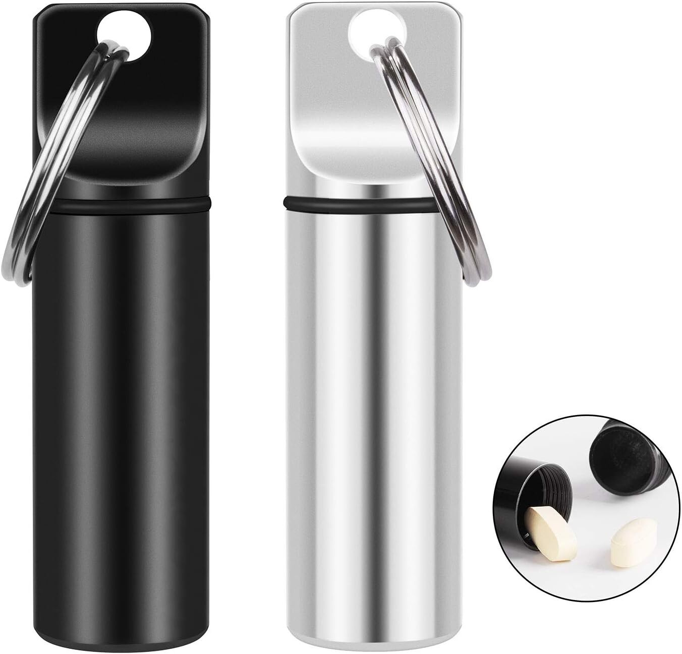 2 Pack Small Pocket Pill Box Keychain Portable Mini Aluminium Alloy Pill Orga...