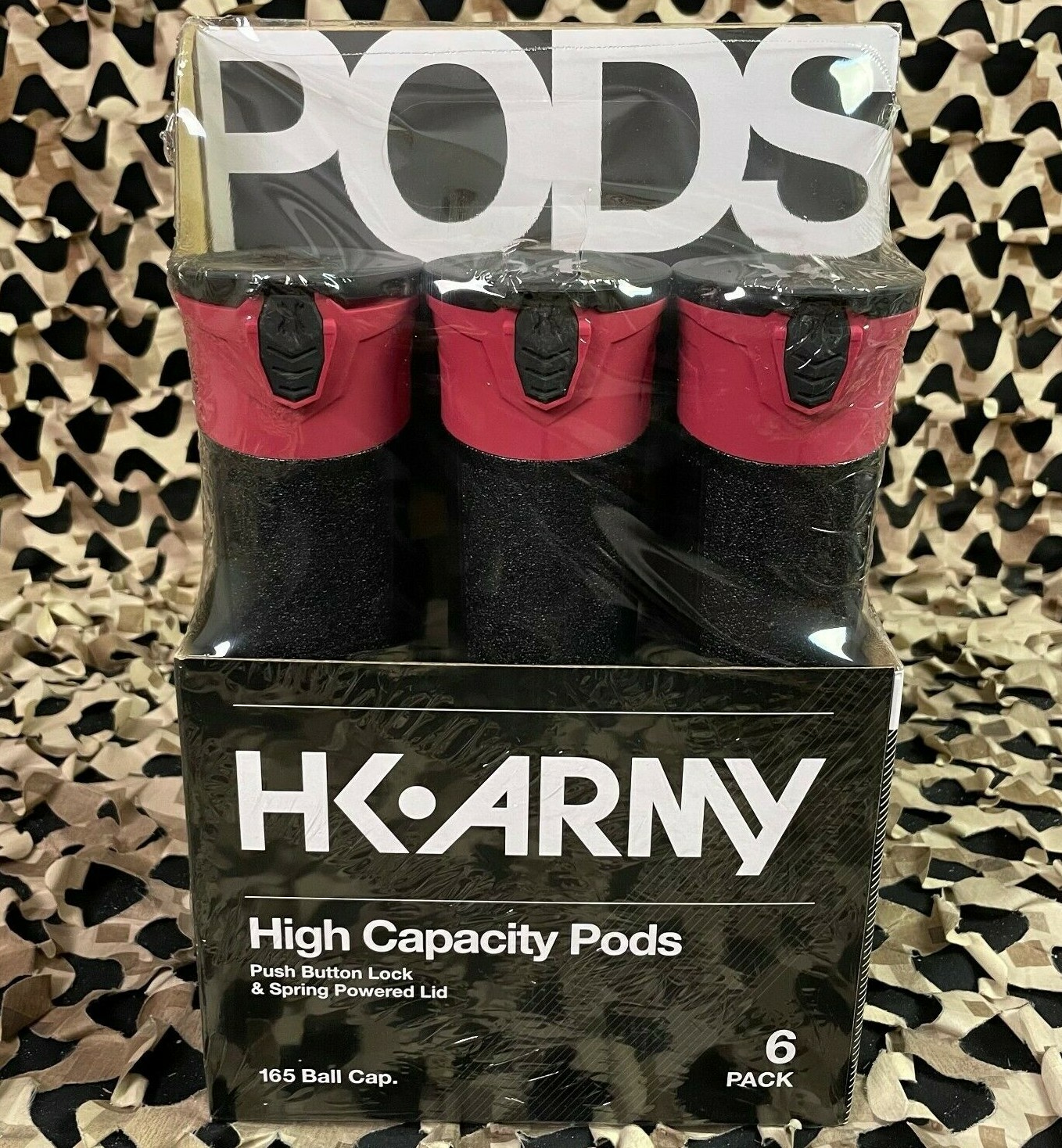 NEW HK Army 6-Pack 165 Round Push Button Paintball Pod - Ninja/Red/Black