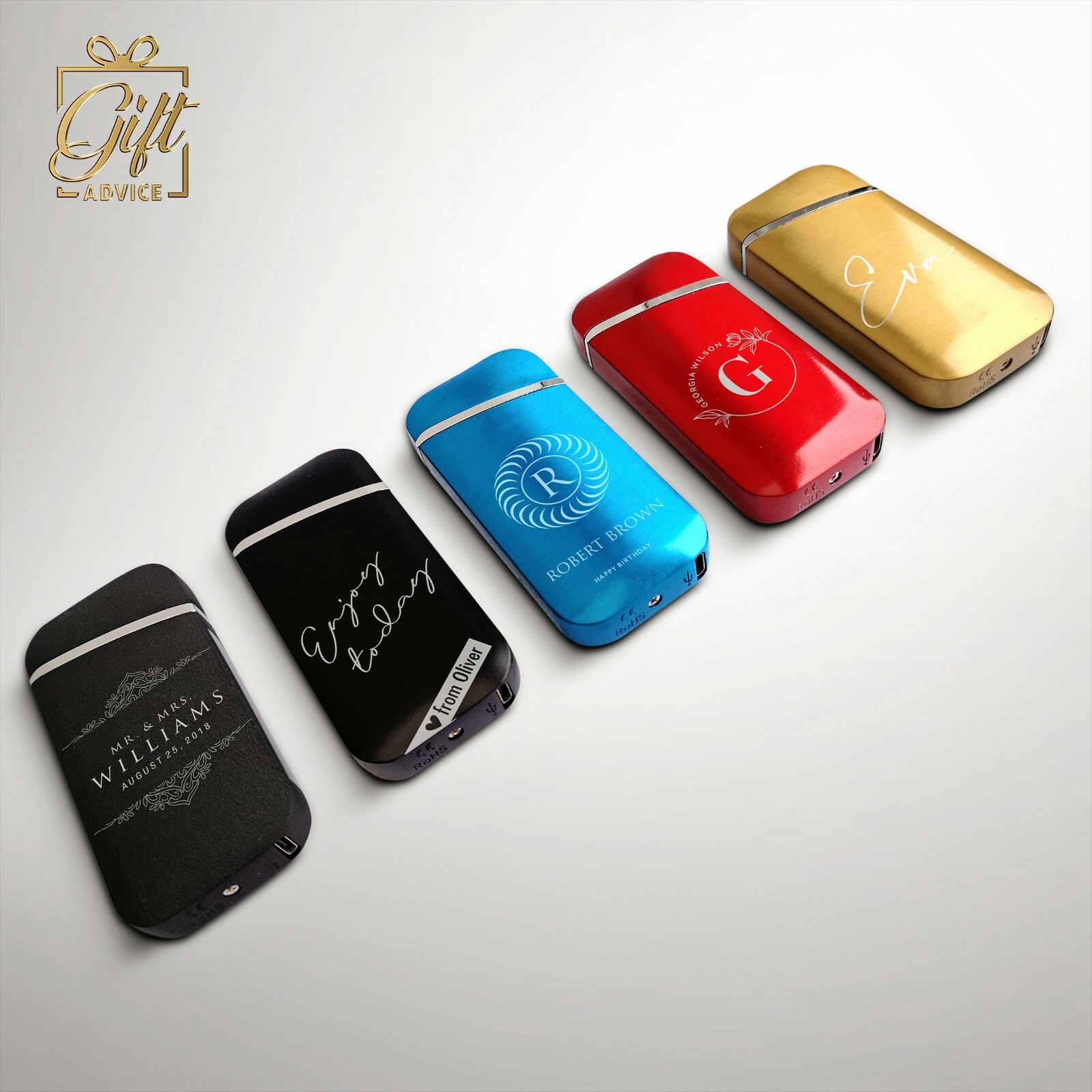 Personalized Engraved USB Rechargeable Lighter Windproof Double Arc Flameless