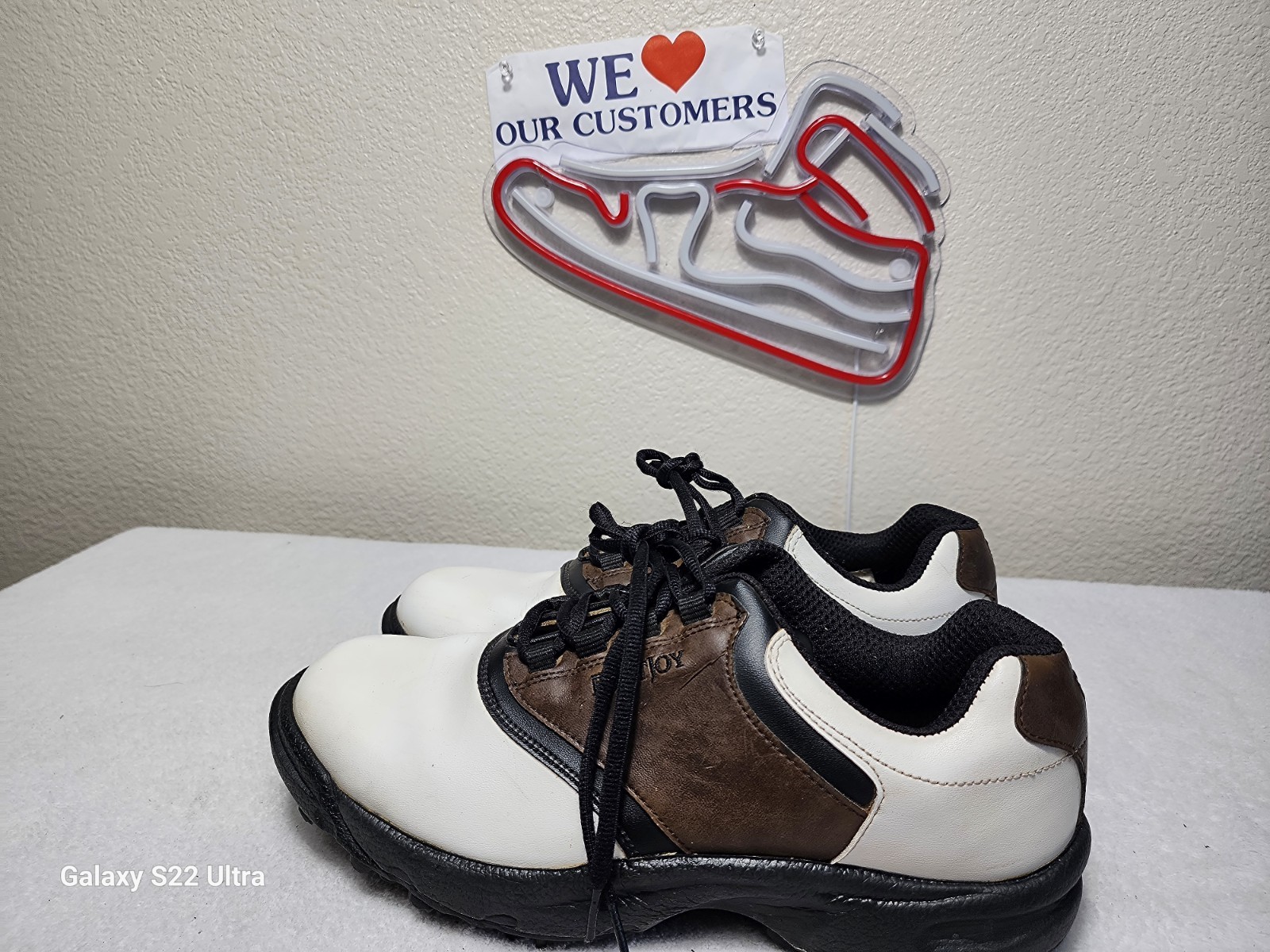 FOOTJOY GreenJoys Golf Shoes Mens Medium Brown White Spiked Size 9.5