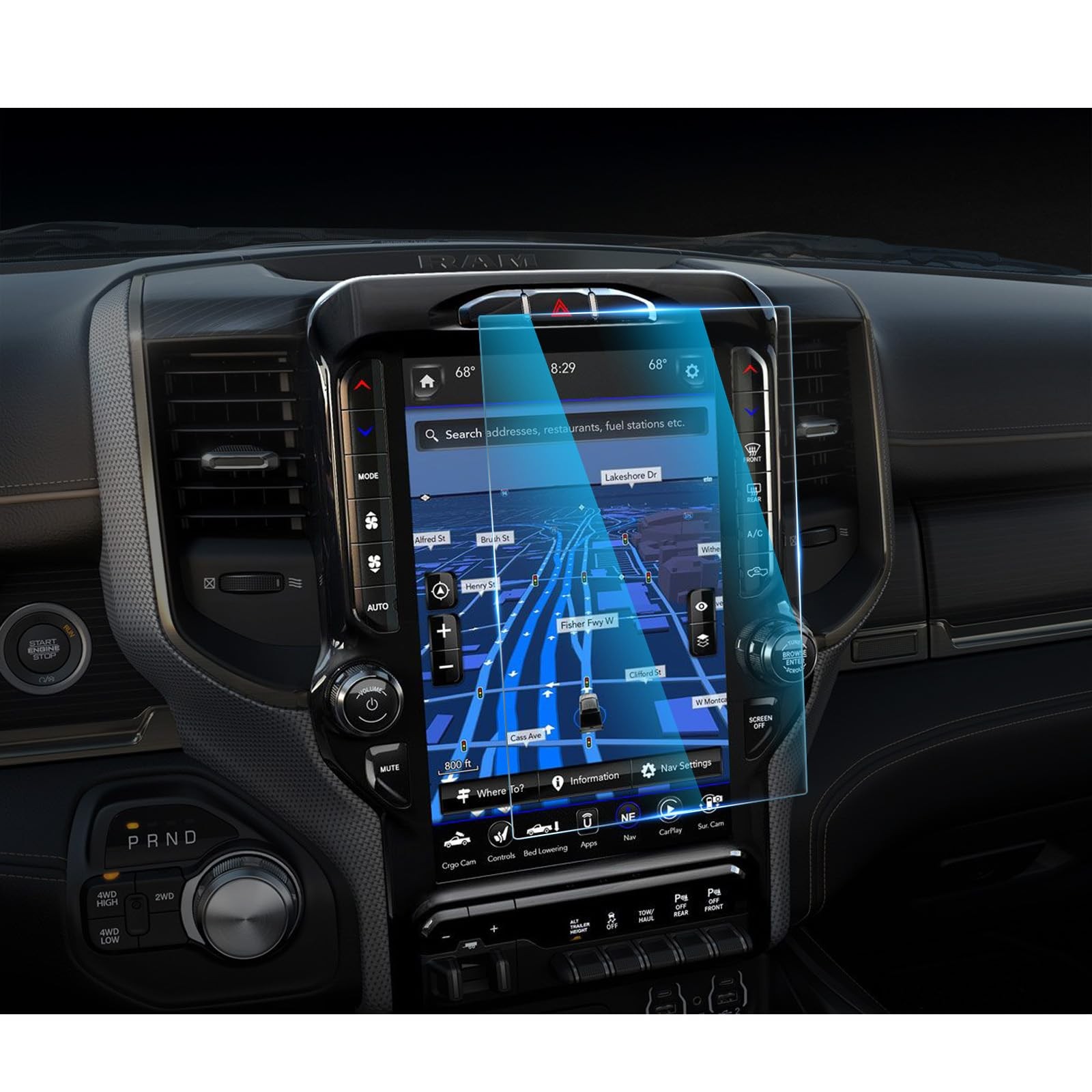 CDEFG For 2019-2025 2026 Dodge RAM Screen 12 Inch HD Tempered Glass