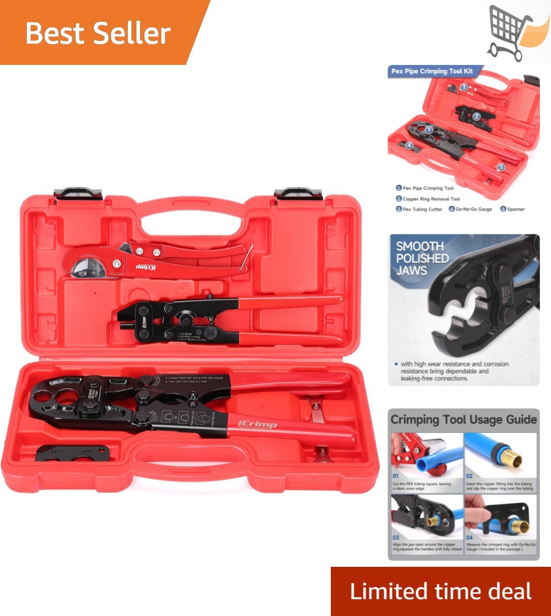 Crimping Tool Kit PEX Copper Ring Cutter Removal for Pipe Maintenance Install
