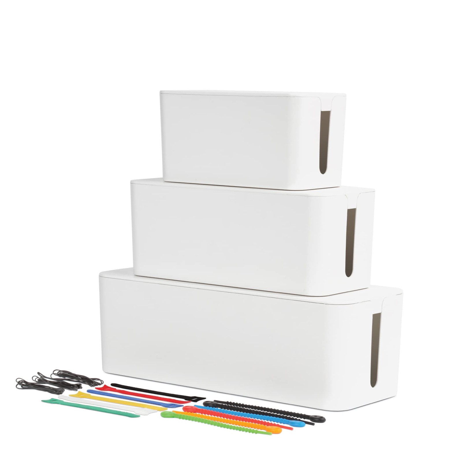 Cable Management Boxes, 3 Pack, Small, Medium, Large, 15 Cable Ties (Hook & L...