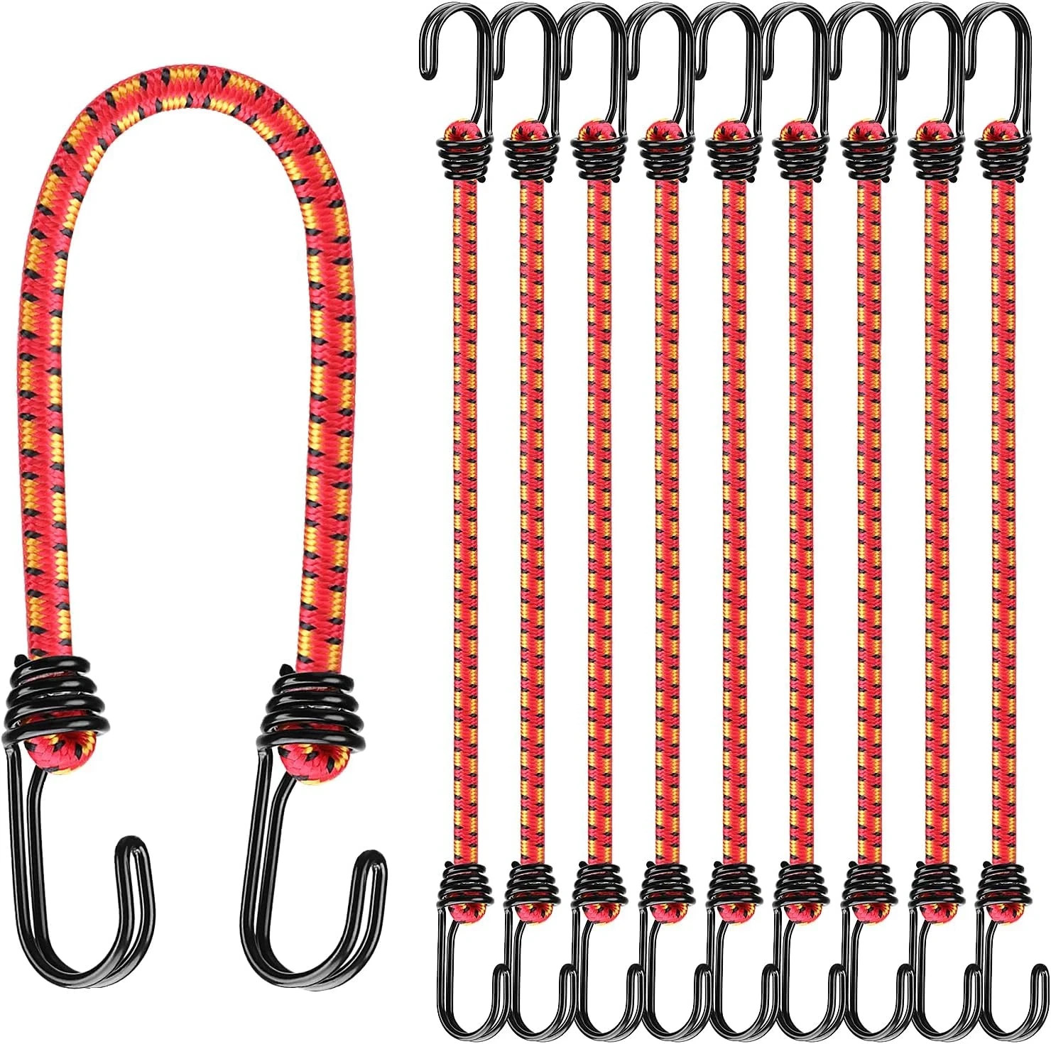 10 Pack 18 Inch Bungee Cords with Metal Hooks Heavy Duty Outdoor Strap Set