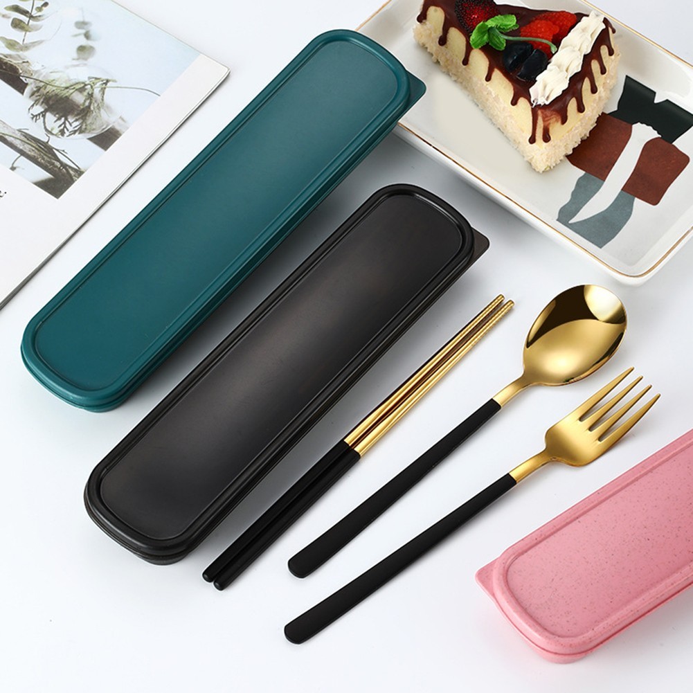 Travel Friendly Stainless Steel Cutlery Set Spoon Fork Chopsticks 3 Piece