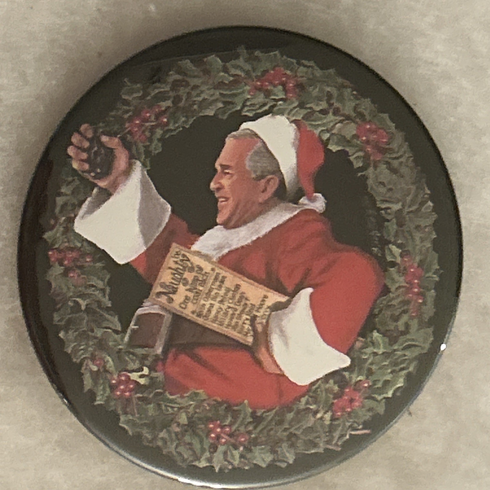 4" George W. Bush / Santa Claus by artist Brian Campbell pinback pin
