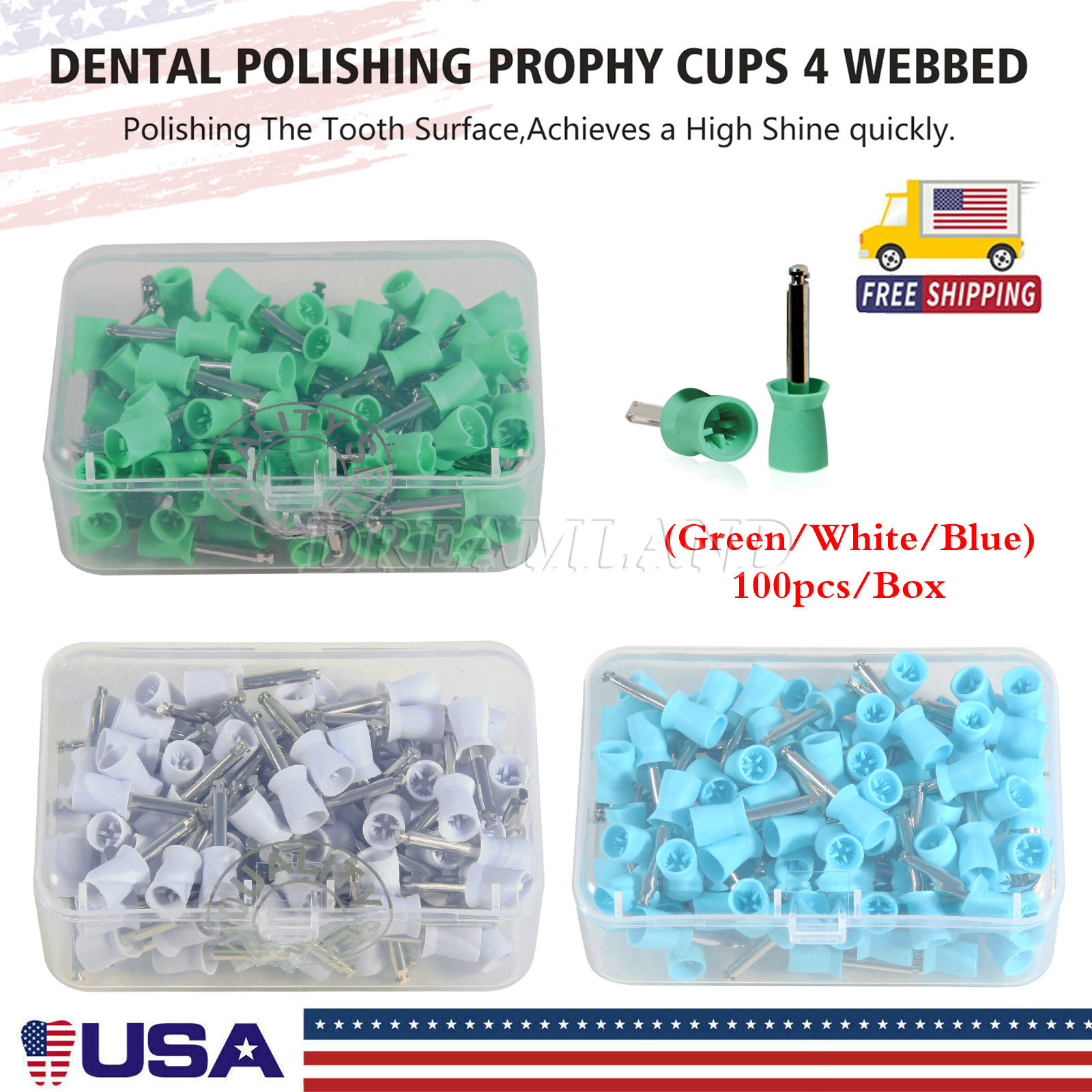 100 Pcs Dental Rubber Prophy Teeth Polish Polishing Cups Latch Brushes 1 Bag