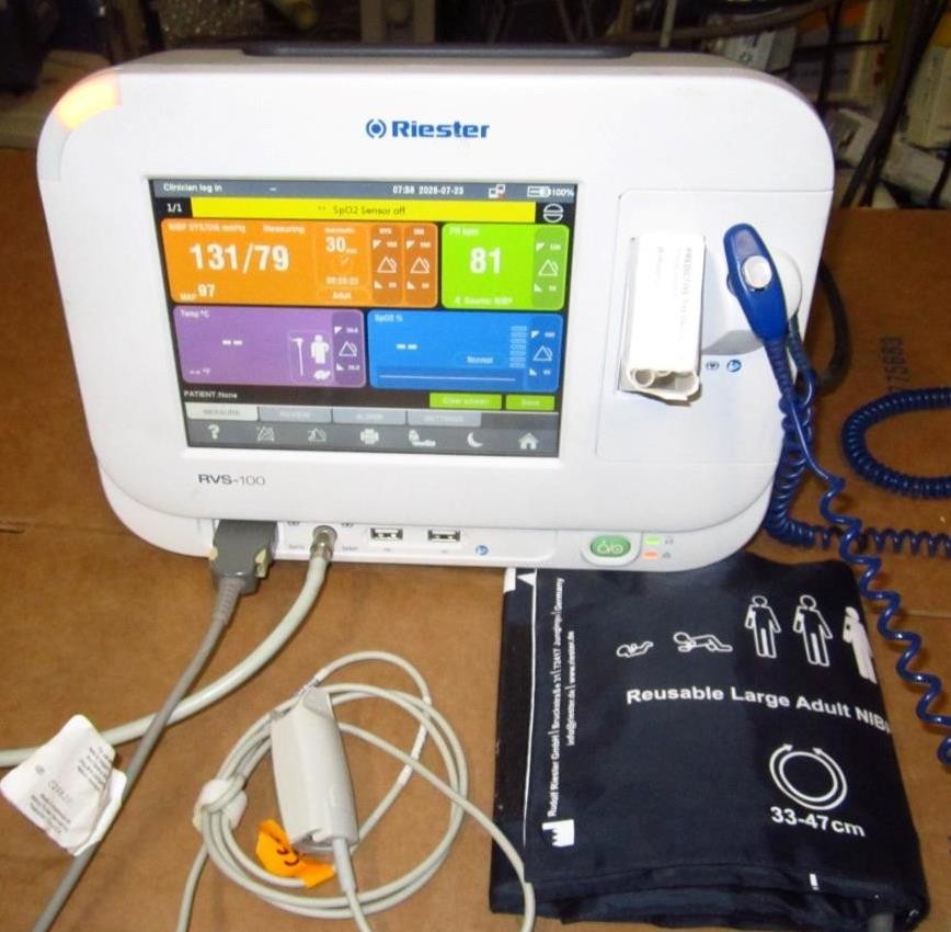 RIESTER RVS 100 PATIENT MONITOR W ACCESSORIES NIBP SPO2 TEMP PRINTER
