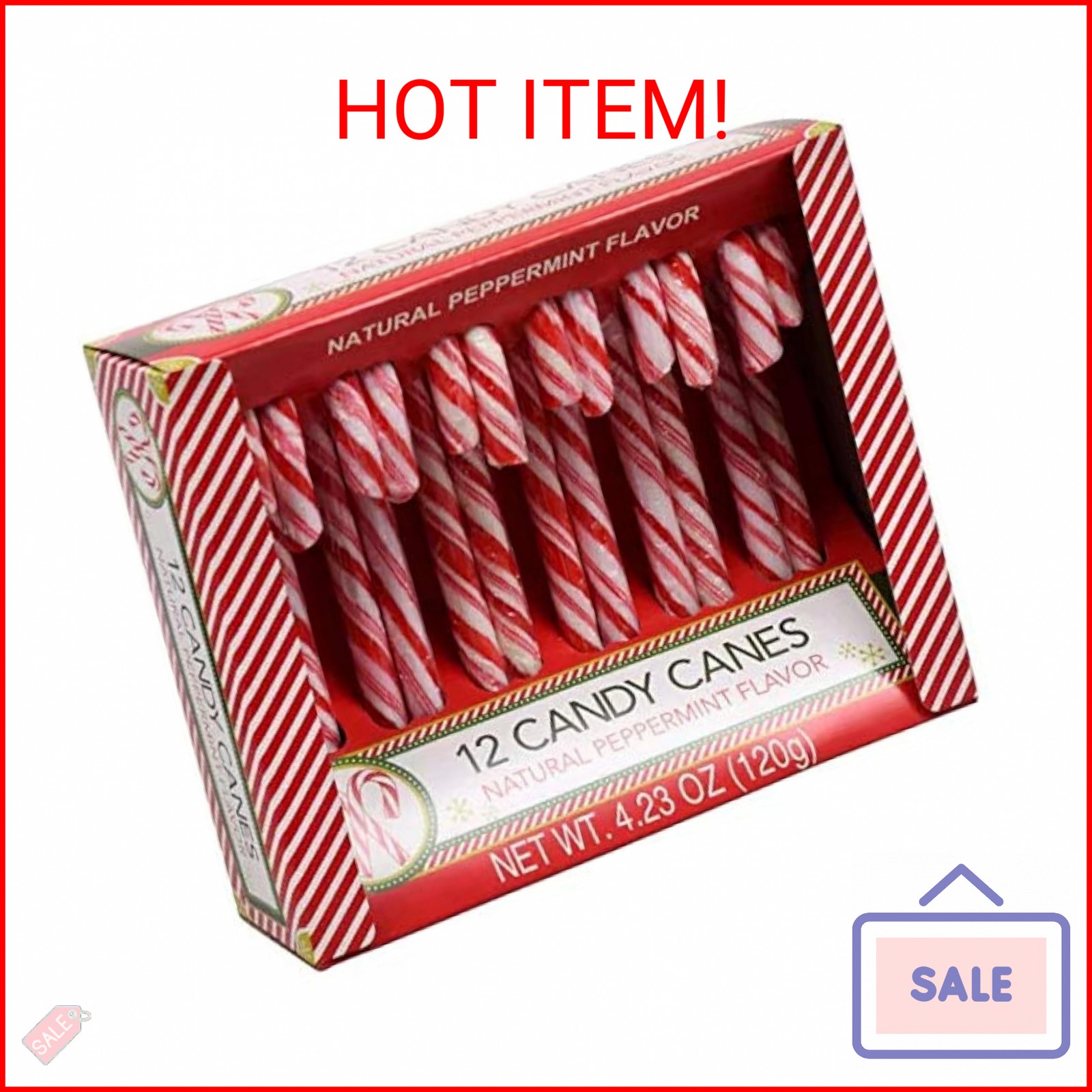 Greenbrier (1) Box Candy Canes - Natural Peppermint Flavor Red & White Stripes -