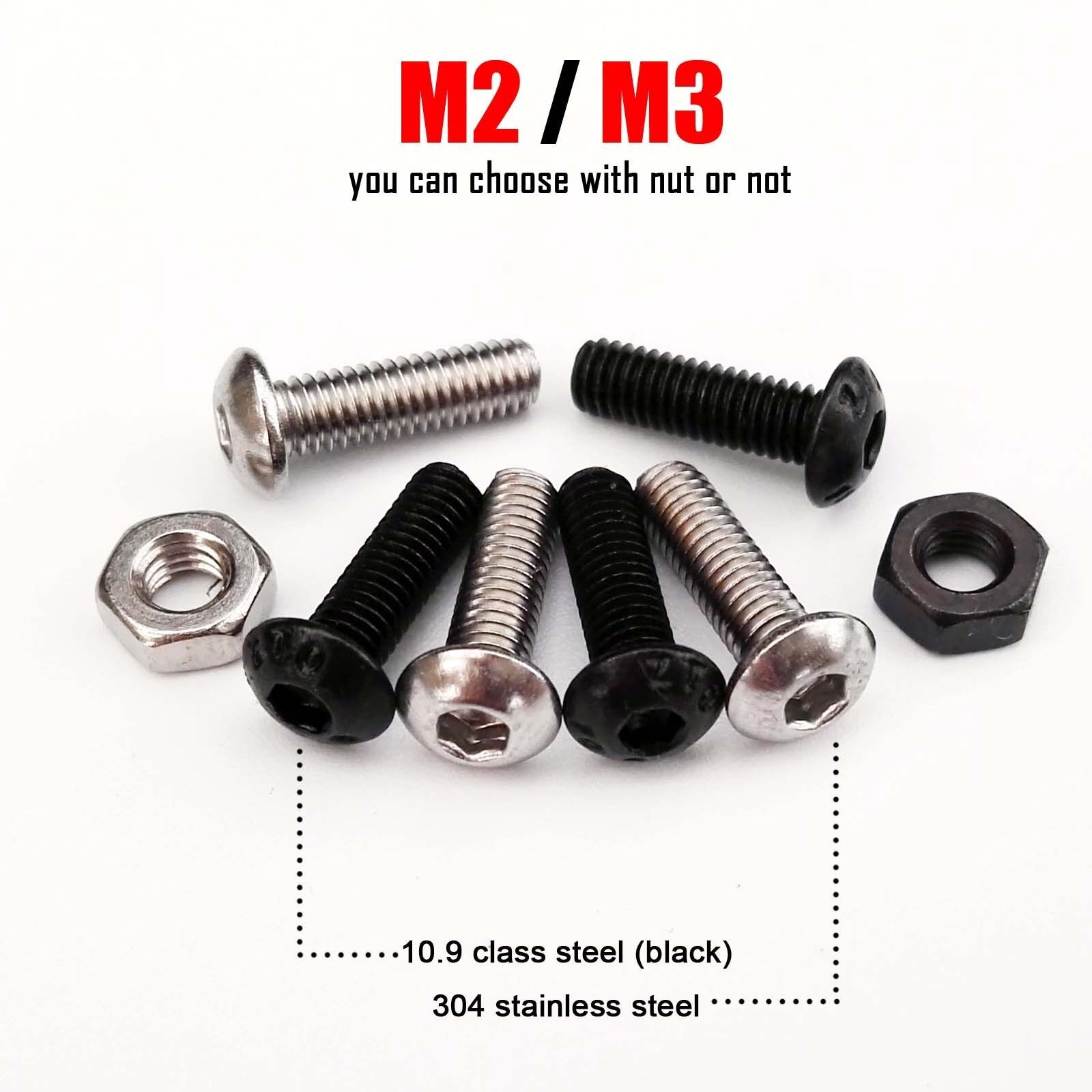 50pcs Metric Thread M2 M3 Hex Socket Allen Button Head Screw Bolt Hexagon Nut