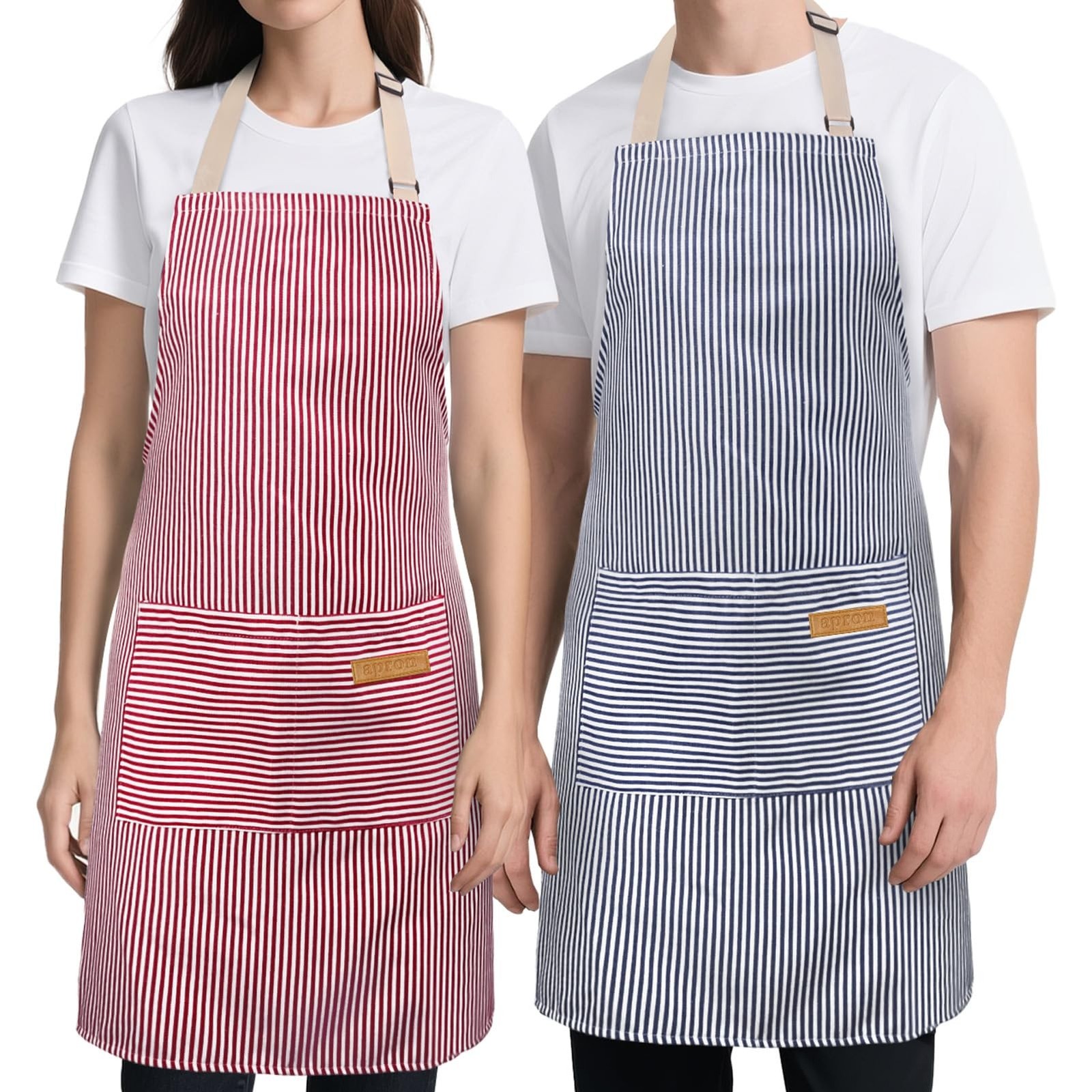 2 Pack Kitchen Cooking Aprons, Soft Aprons for Women Men with 2 Pockets Chef ...