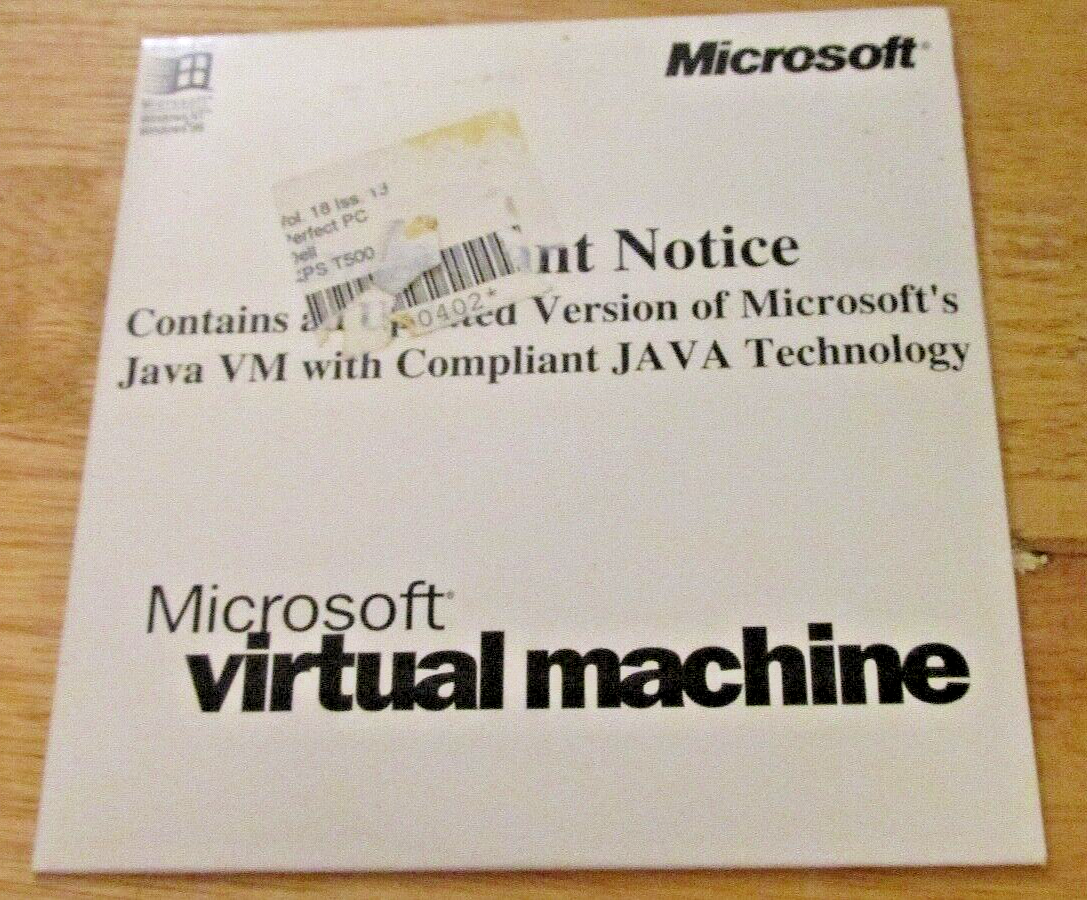 MICROSOFT VIRTUAL MACHINE - CD-ROM - 1999 - FOR WINDOWS NT & '98 - EUC - No Key