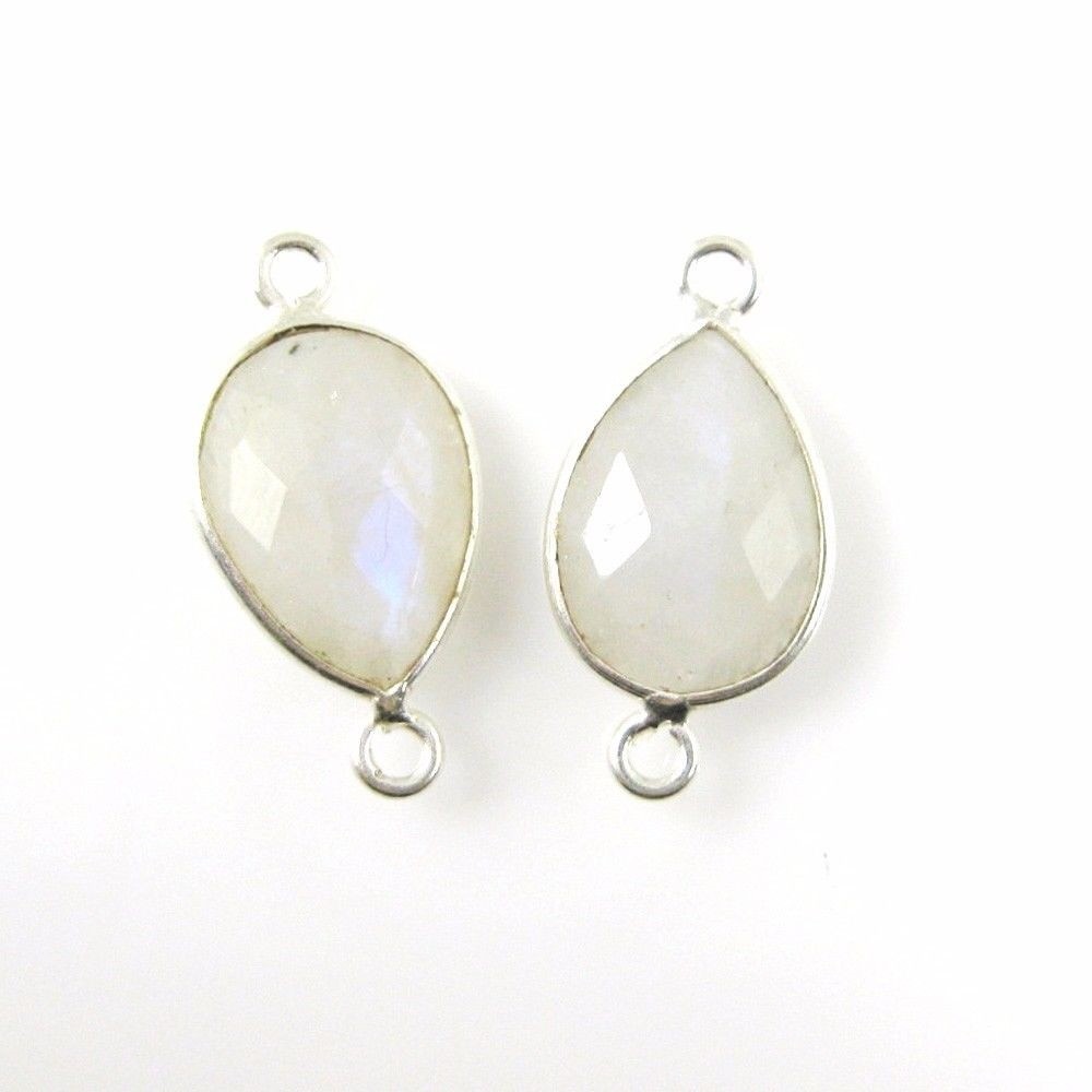 Bezel Gem Links - Sterling Silver - Faceted Teardrop Shape - Moonstone (2 Pcs)