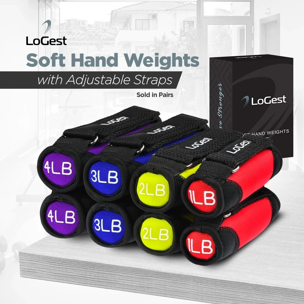 LoGest Soft Hand Weights Adjustable Straps 1lb 2lb 3lb 4lb Comfortable Dumbbells