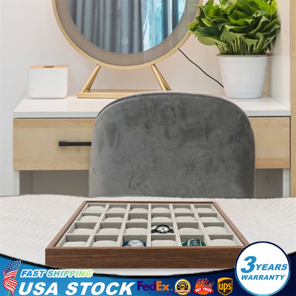24 Slot Men Watch Box Wooden Display Case Organizer Show Tray Jewelry Storage