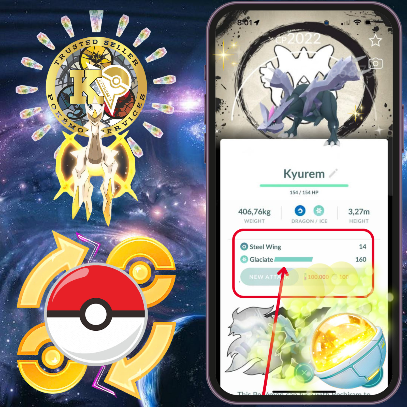 Pokémon —GO— Shiny Kyurem —Glaciate —Background—GO Fest 2026—P.T.C—TRADE—Digital