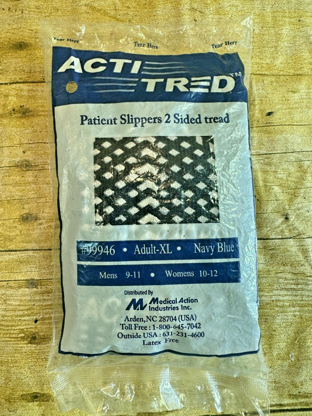 ACTI TRED NON-SKID SOCKS NAVY BLUE ADULT XL 2 SIDED TREAD - 1 PAIR ⭐️NIB⭐️