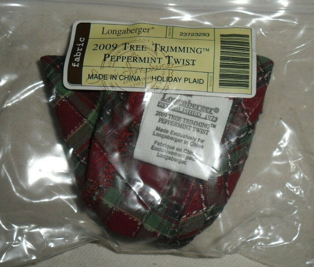 Longaberger 2009 TreeTrimming Peppermint Twist Basket Fabric Liner Holiday Plaid