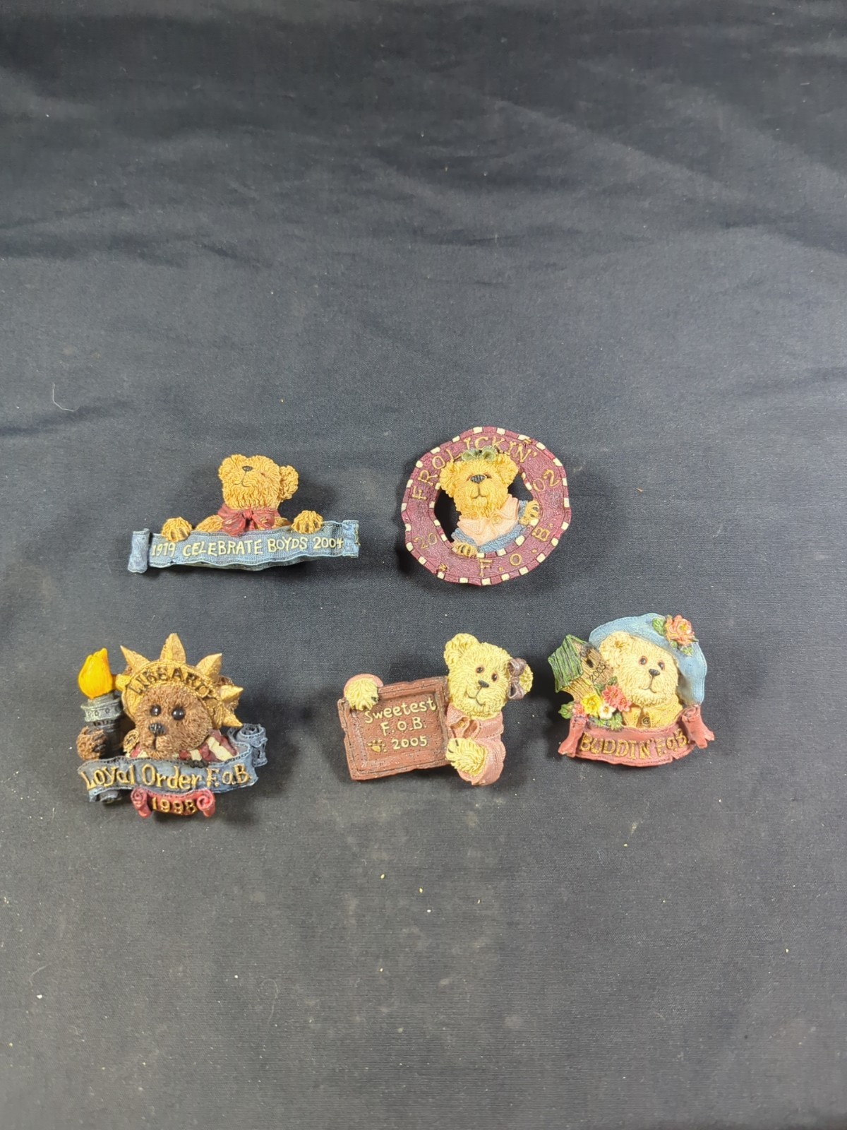 Boyds Bears BEARWEAR F.O.B. Club Lot of 5 Lapel Pins Brooches Buddin Frolickin