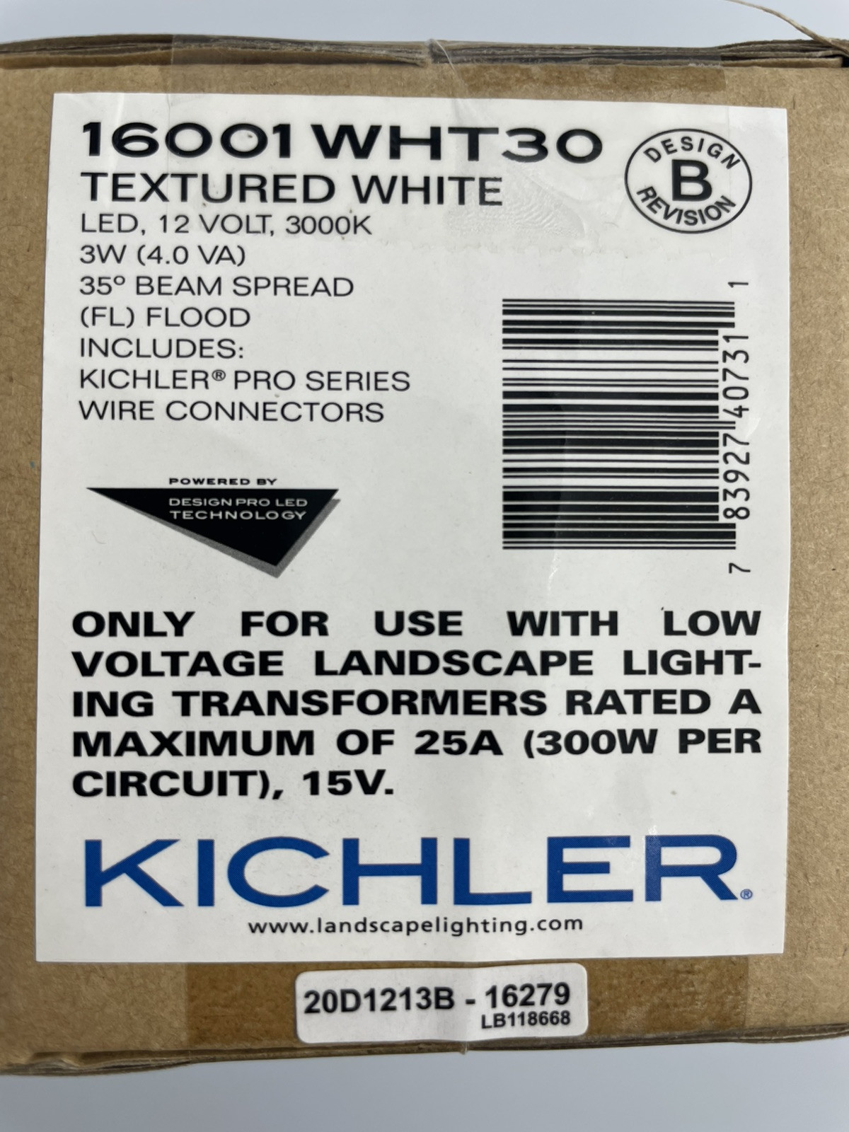 Lot of 4 - Kichler 16001 WHT30 12V White LED Flood Accent Light 3W 3000K
