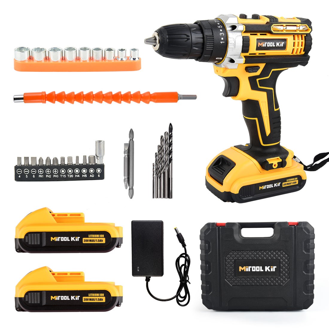 20V Cordless Drill Electric Screwdriver 3/8 Keyless Chuck Work Light
