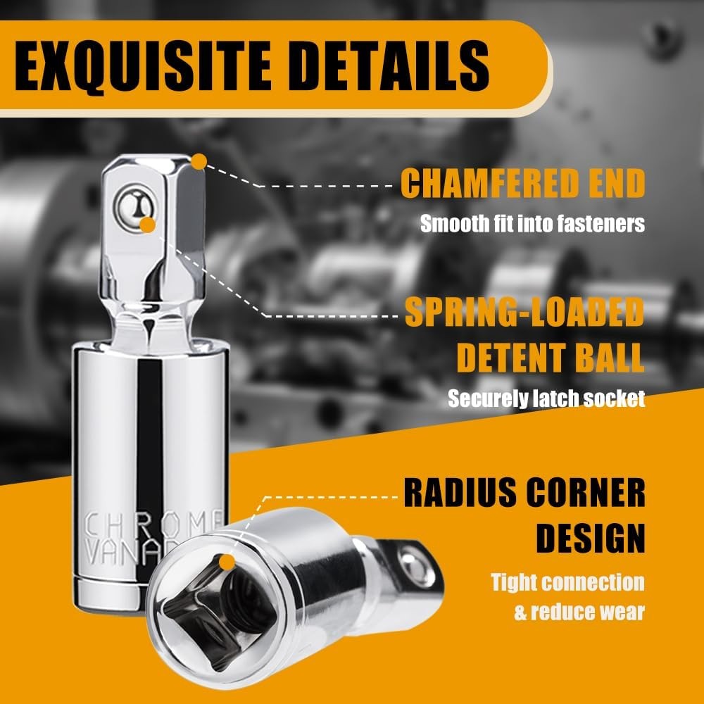 3PCS Universal Joint Socket Set, 1/4” 3/8” 1/2” Drive Swivel Socket Adapter Set,