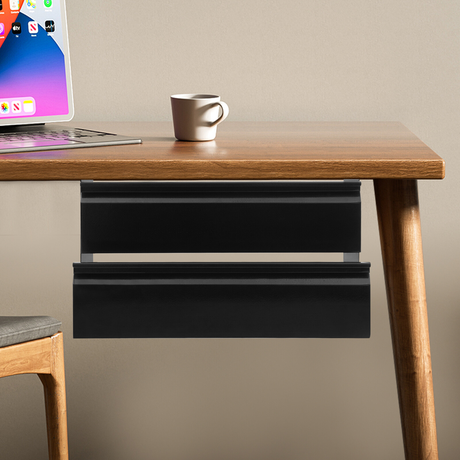 Black Dual Level 16" Pull Out Under Desk Storage Drawer Set