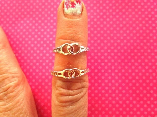 Handcuff silver rose gold rings SET OF 2