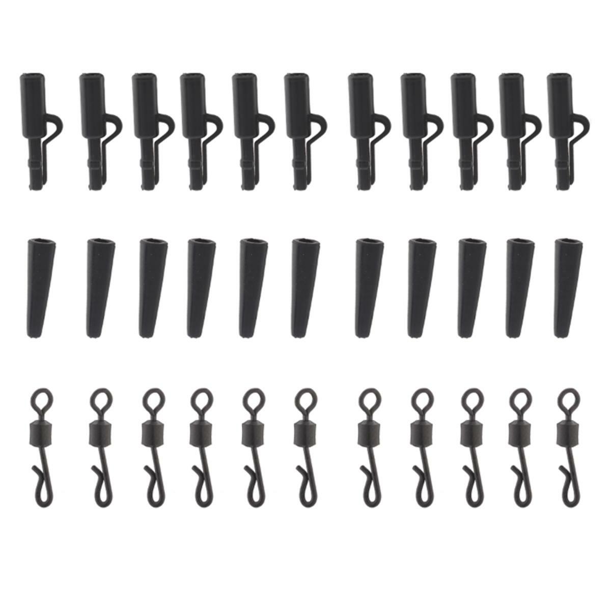 BLACK 32PC CARP FISHING END TACKLE CARP WEIGHT LEAD CLIPS MATT BLACK SWIVELS