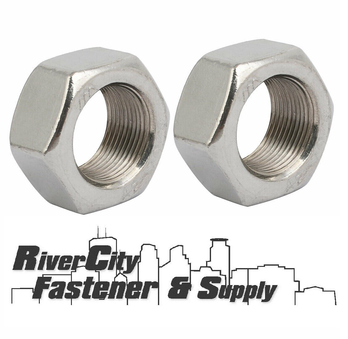 (2) 9/16-18 Stainless Steel Hex Nuts 9/16x18 Nut With a 7/8 Hex Fine Thread