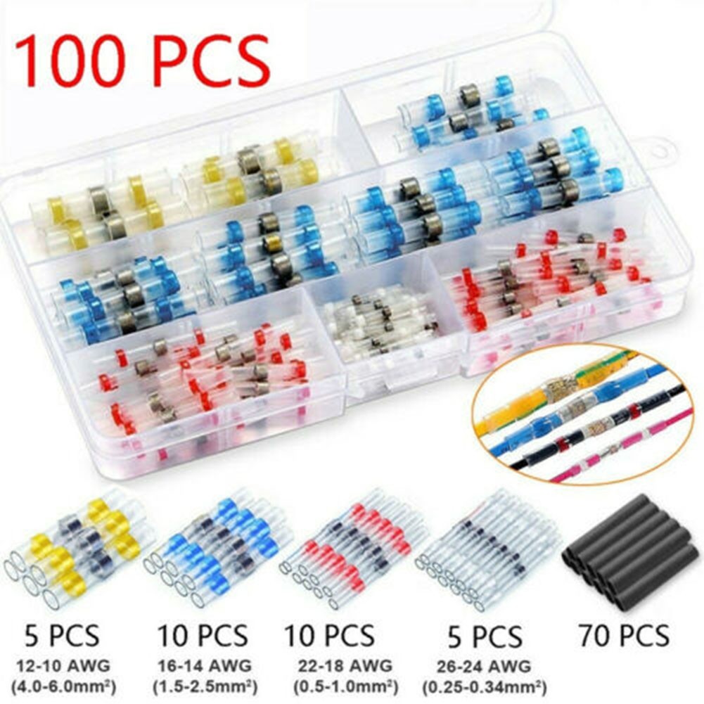100pcs Heat-shrinkable Soldered Sleeve Connectors Crimped Terminals Butt Wire