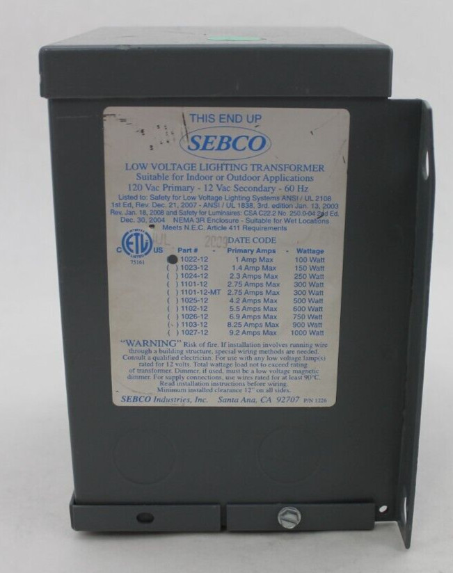 Sebco 1022-12 Low Voltage Lighting Transformer