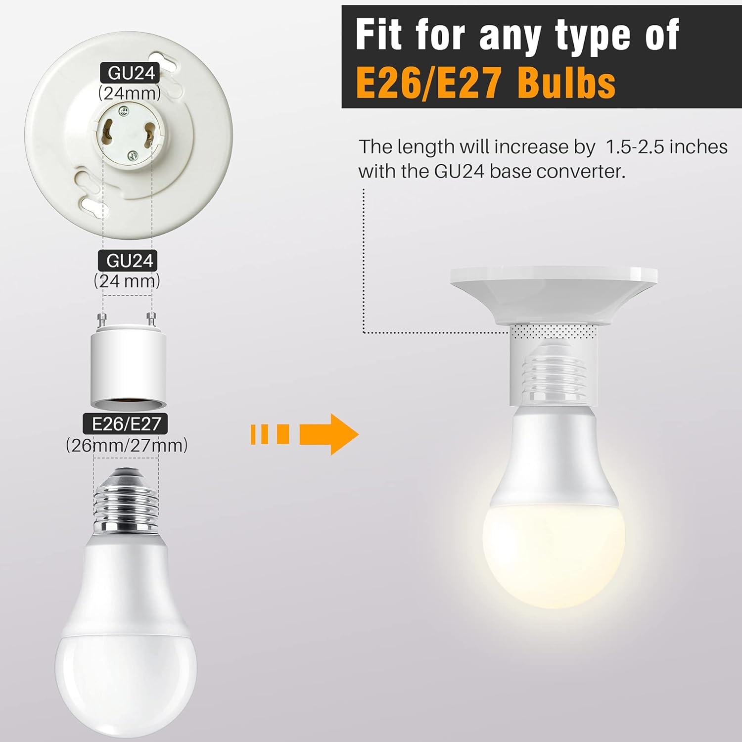 GU24 To E27 /E26 Screw LED Light Lamp Bulb Base Adapter Socket Converter Adaptor